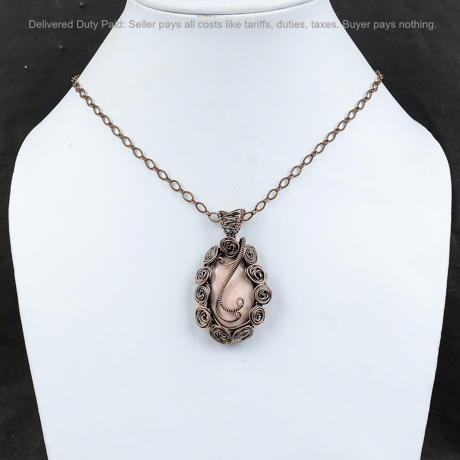 Christmas Deal Natural Pink Opal Wire Wrapped Flower Boho Pendant Jewelry Copper