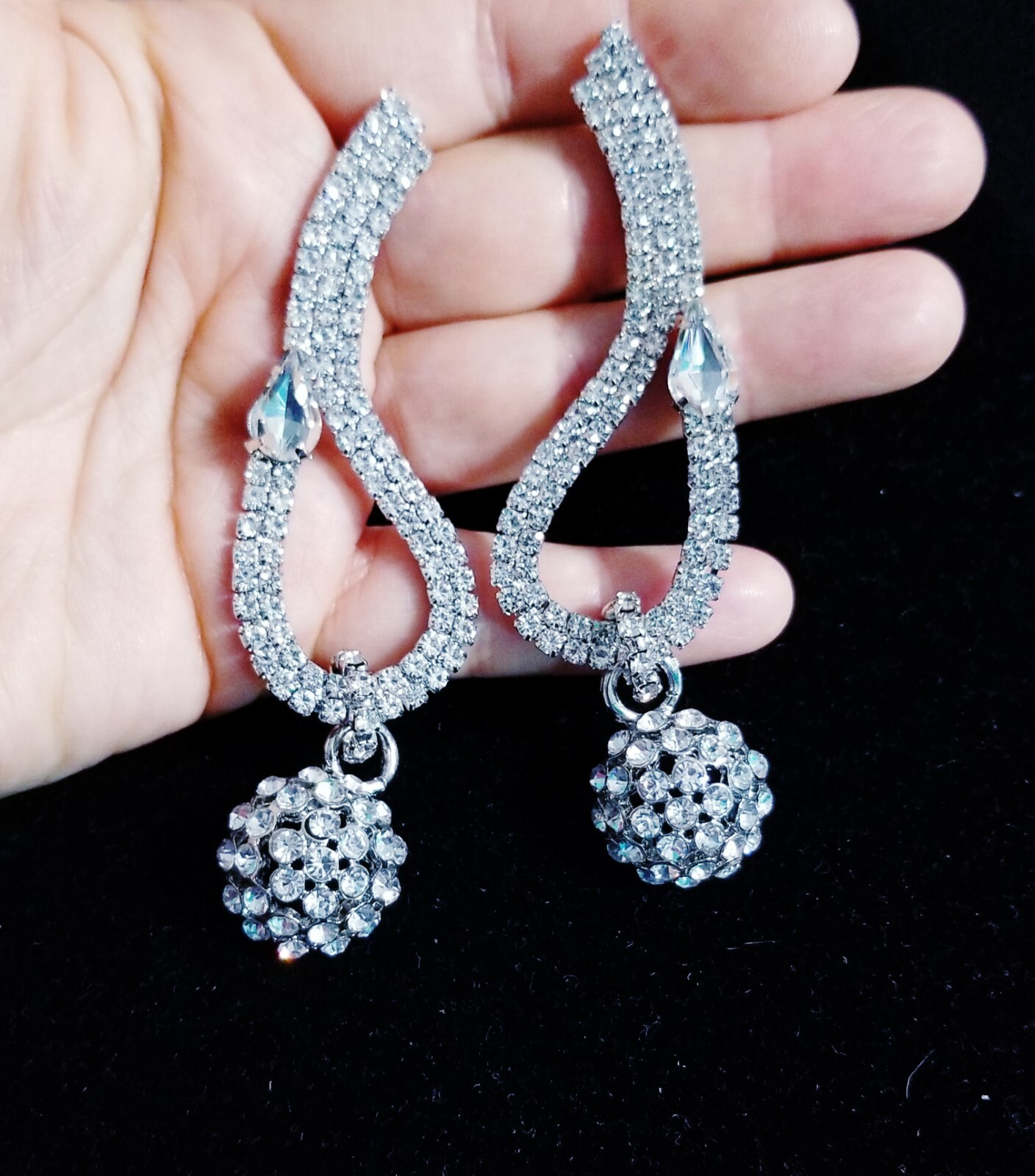 Bridesmaid Drop Dangle Chandelier Earrings 3.9 in Clear Rhinestone Pageant Prom