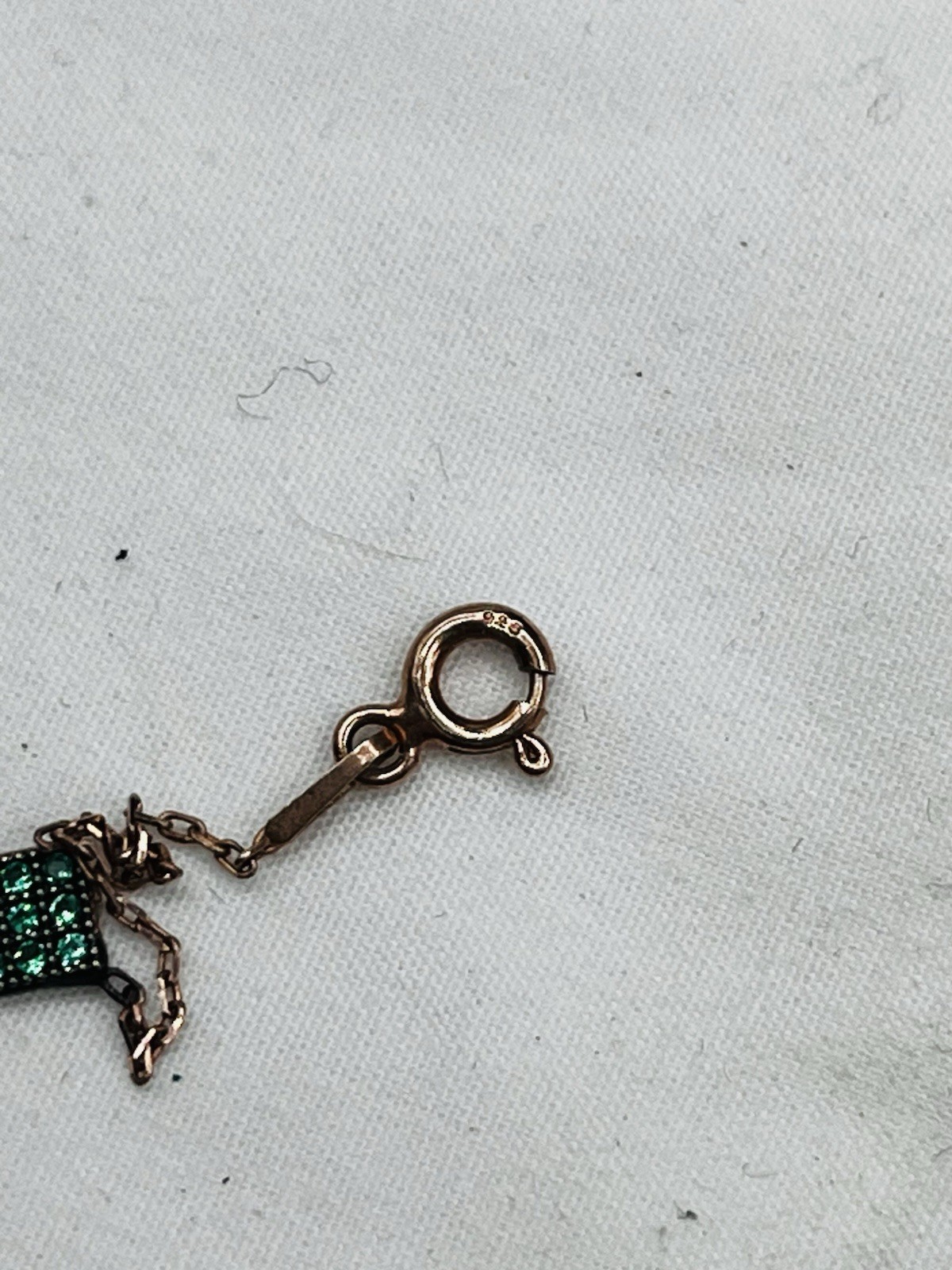 Green Stone Lozenge Geometric Station Bracelet Rose Gold On Sterling Adjustable
