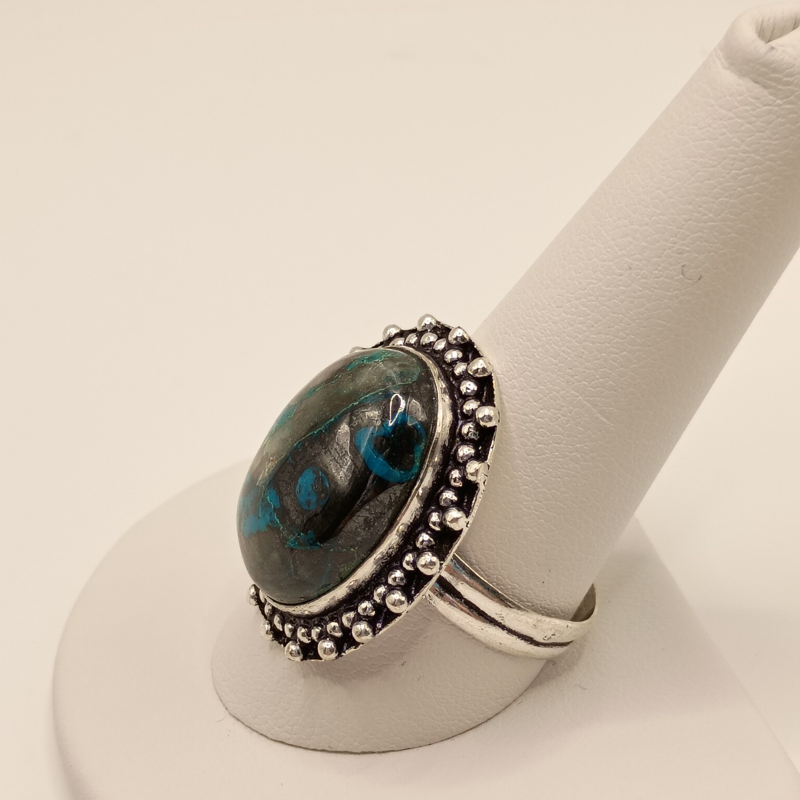Blue Stone Statement Ring Silver Plated Boho Jewelry Vintage Style Size 11