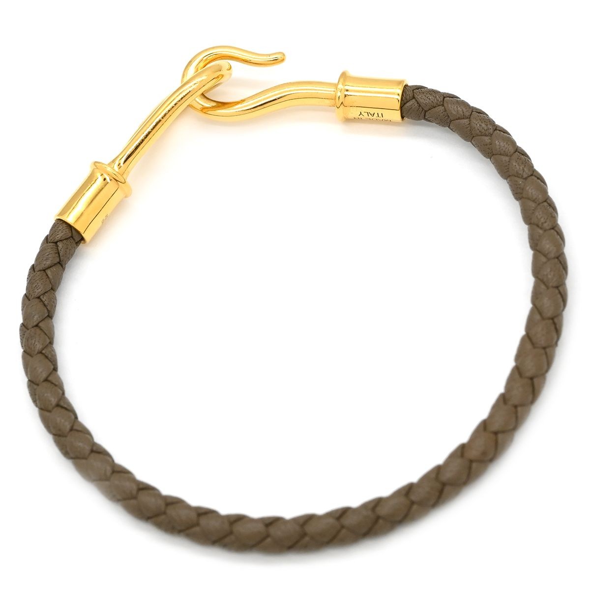 HERMES Jumbo Braided Leather Bracelet Etoupe Gold GP 17cm 6.7in Pre-owned