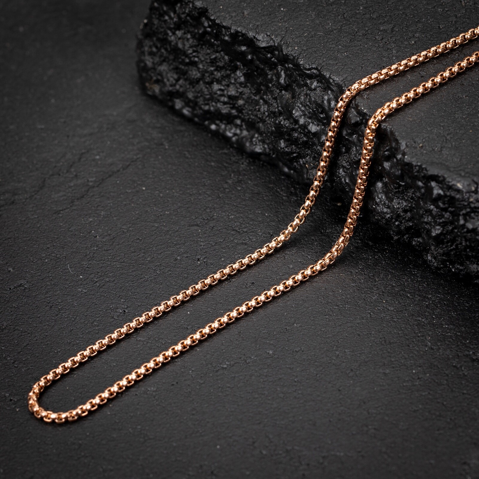 Solid Rose Gold Plated 316 Stainless Steel 3MM Smooth Pearl Box Chain Necklace