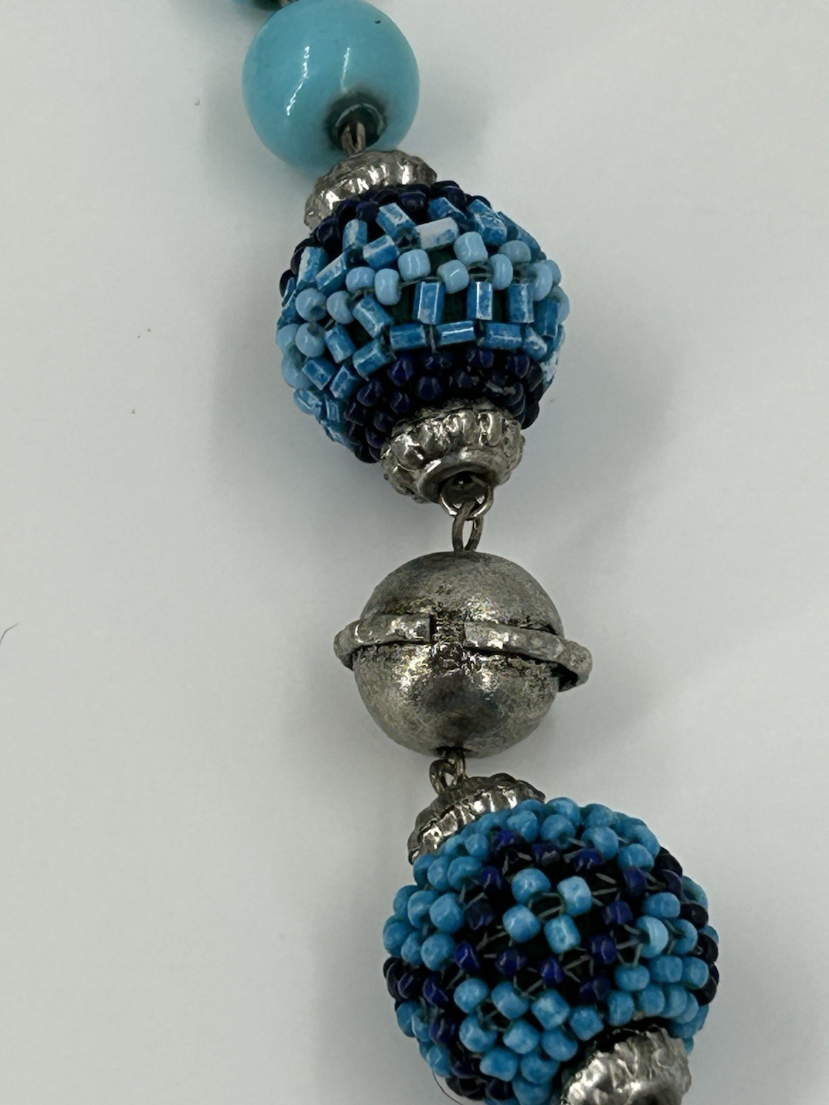 Shades of Blue Statement Necklace Womens Seed Bead Graduated Multistrand 32 Inch