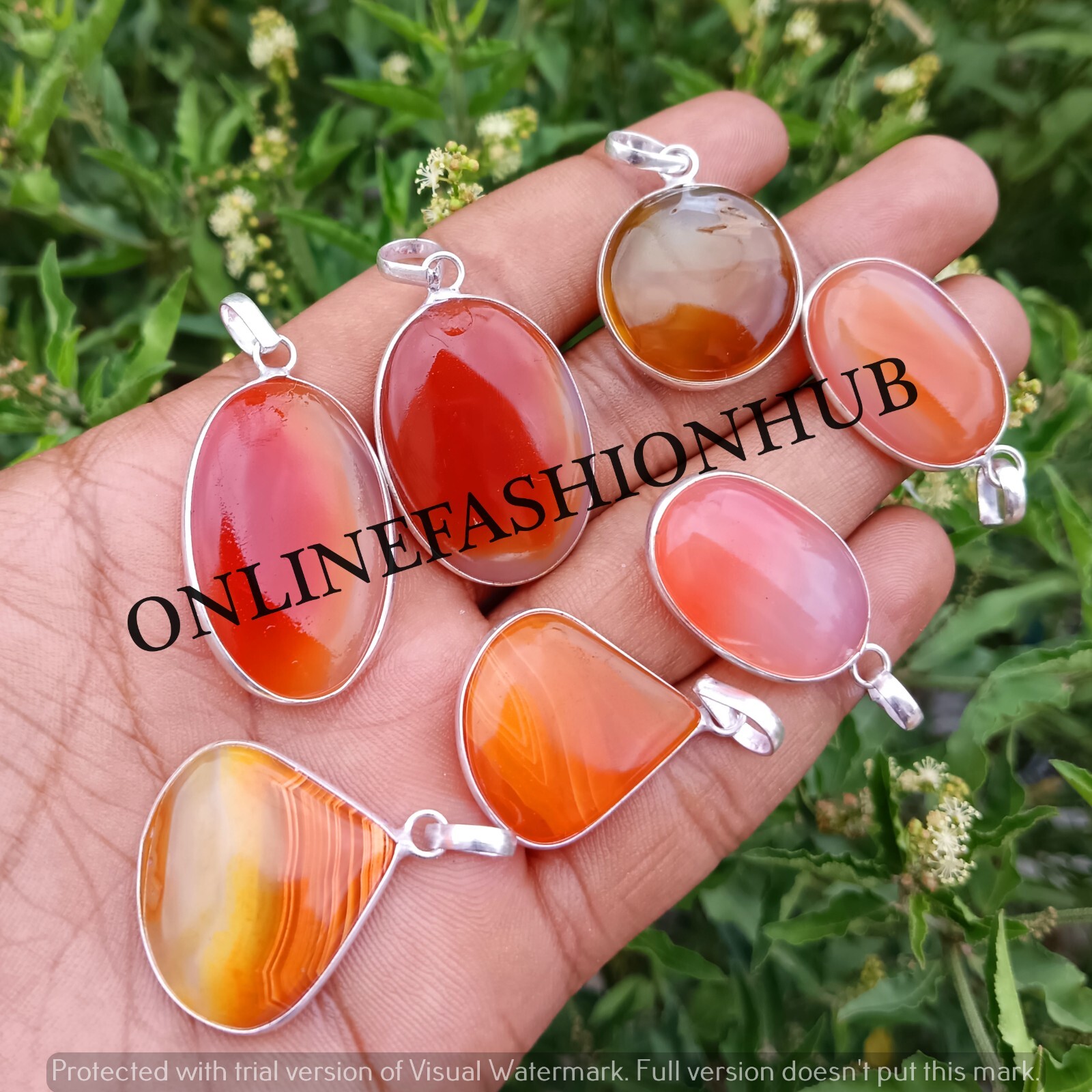 Red Banded Agate Gemstone 925 Sterling Silver Plated Wholesale Bezel Pendants