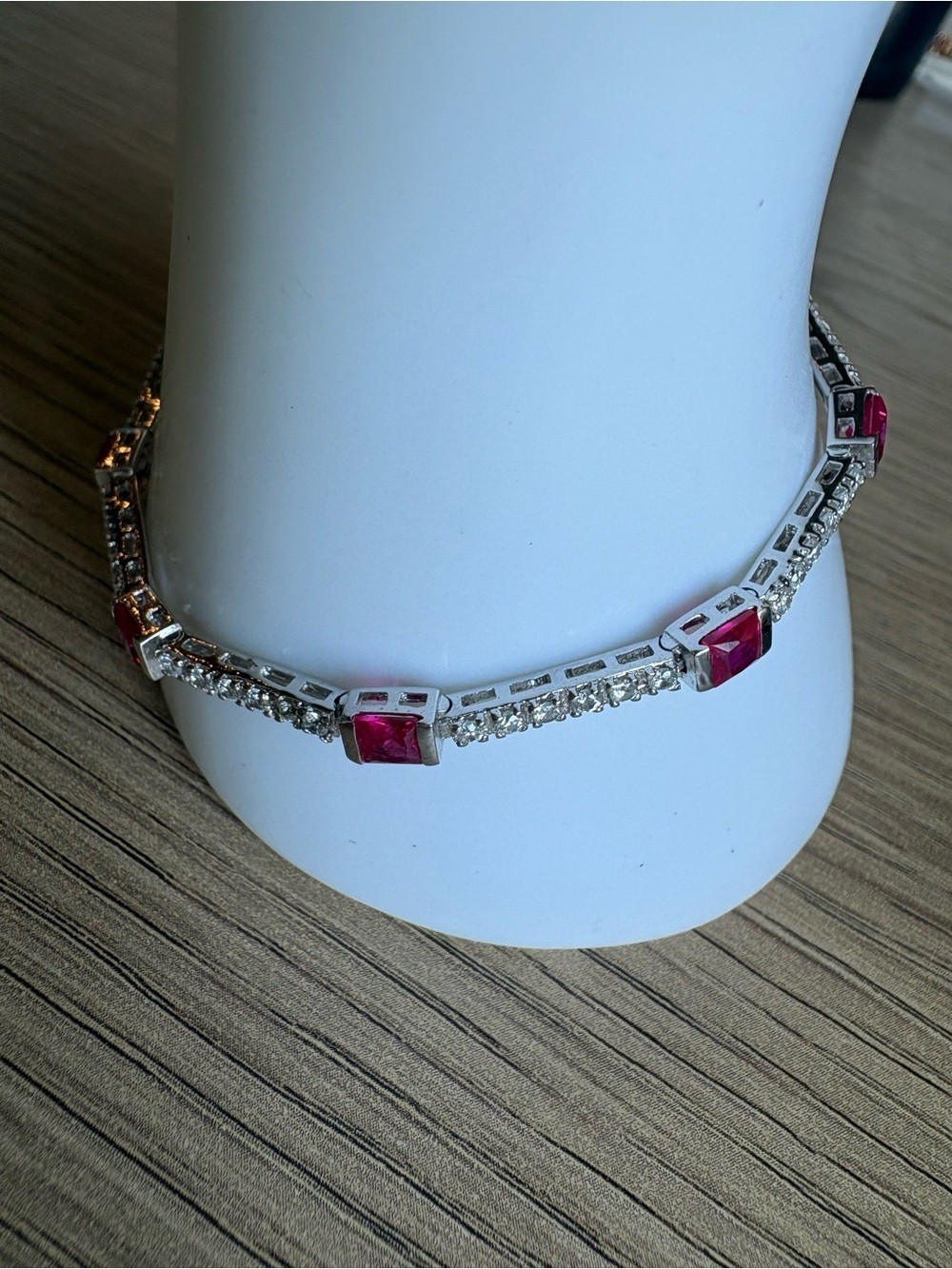 Sterling Silver Thailand Tennis Bracelet with Pink Gem Accents