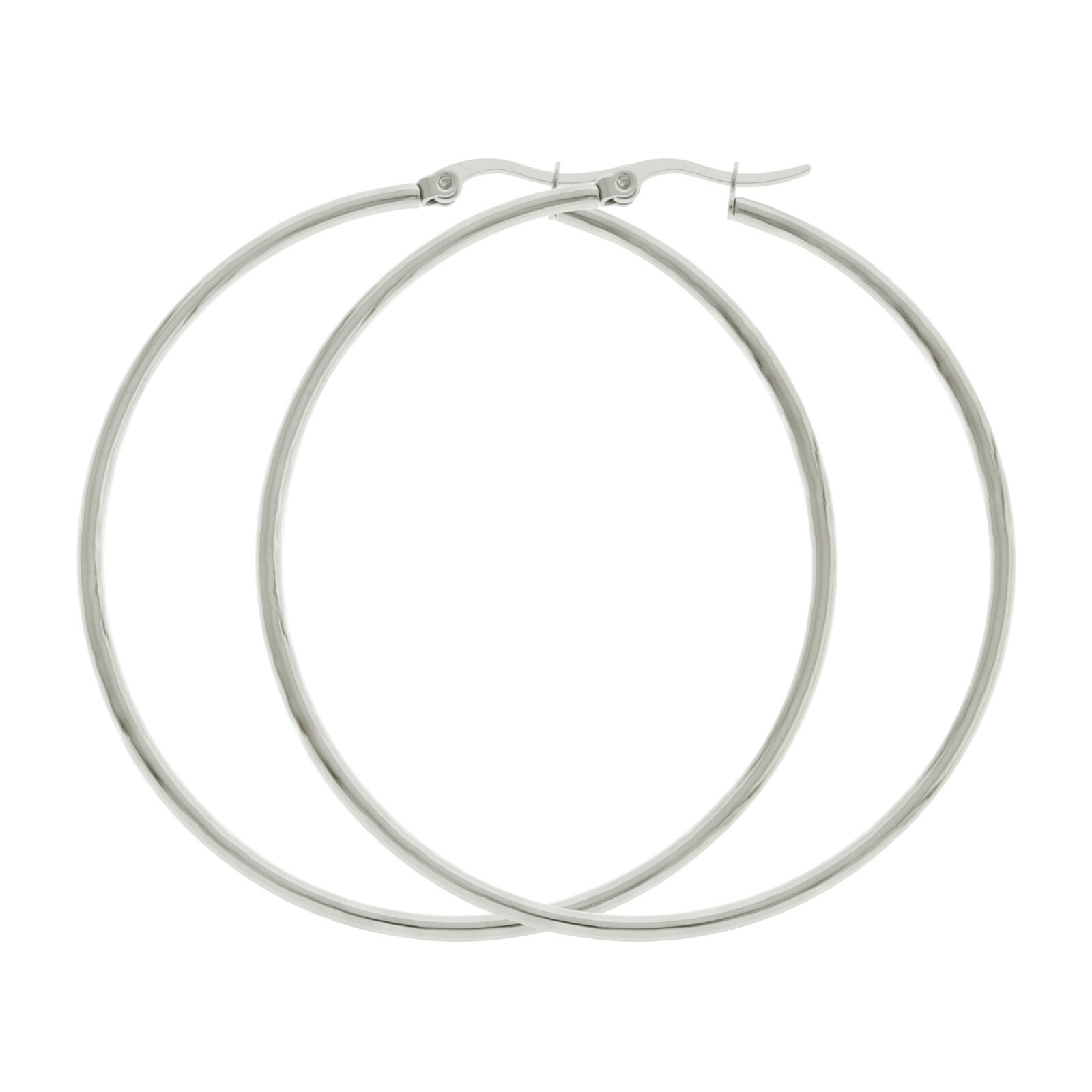 Skinny Light Rhodium Plated Round BIG Hoop Silver Tone Earring Click Top 40-70mm