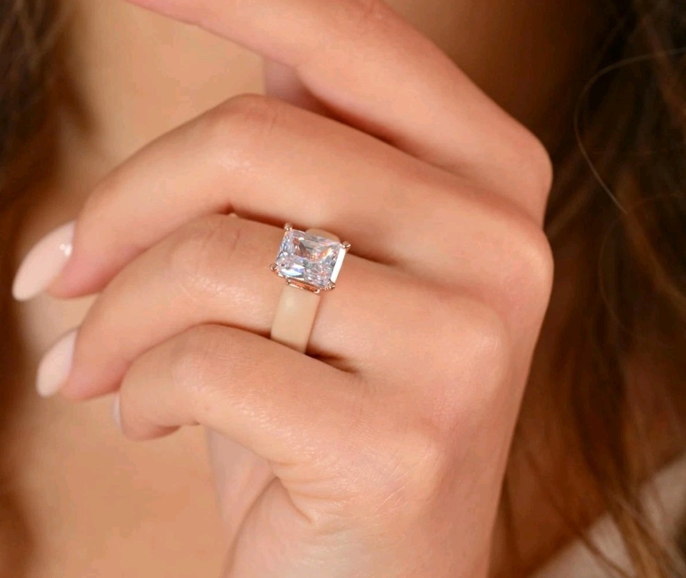 CZ Silicone Ring Size 8 Beige Square Princess Cut Simulated Diamond