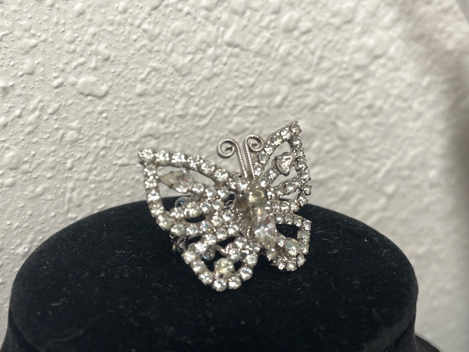 Signed Tiara Misu butterfly Ring Silver Toneotnate filigree 6 7 8 9 rhinestone
