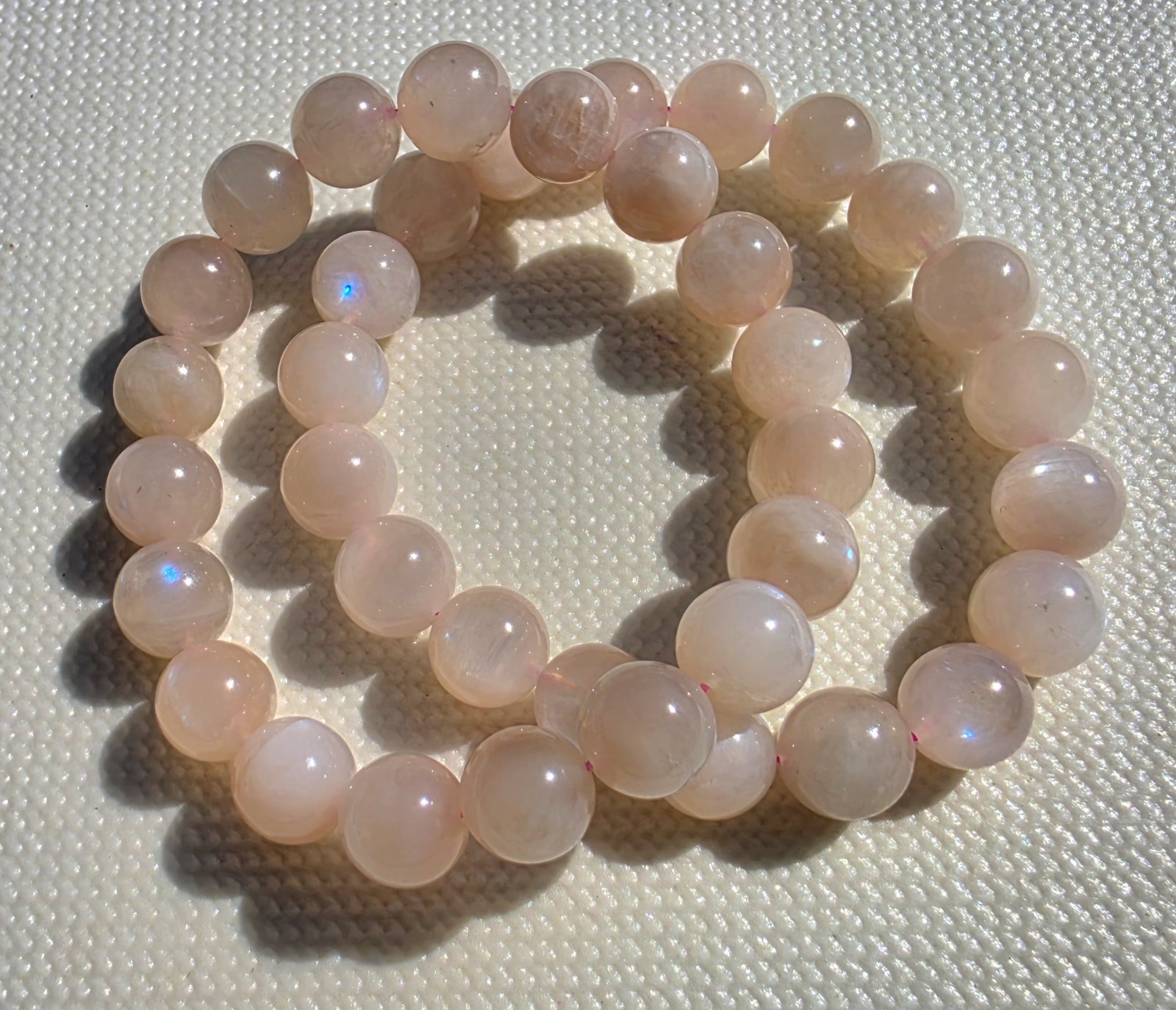 Genuine Pink Moonstone Bracelet Natural Pink Peach Gemstone High Flash Stretchy