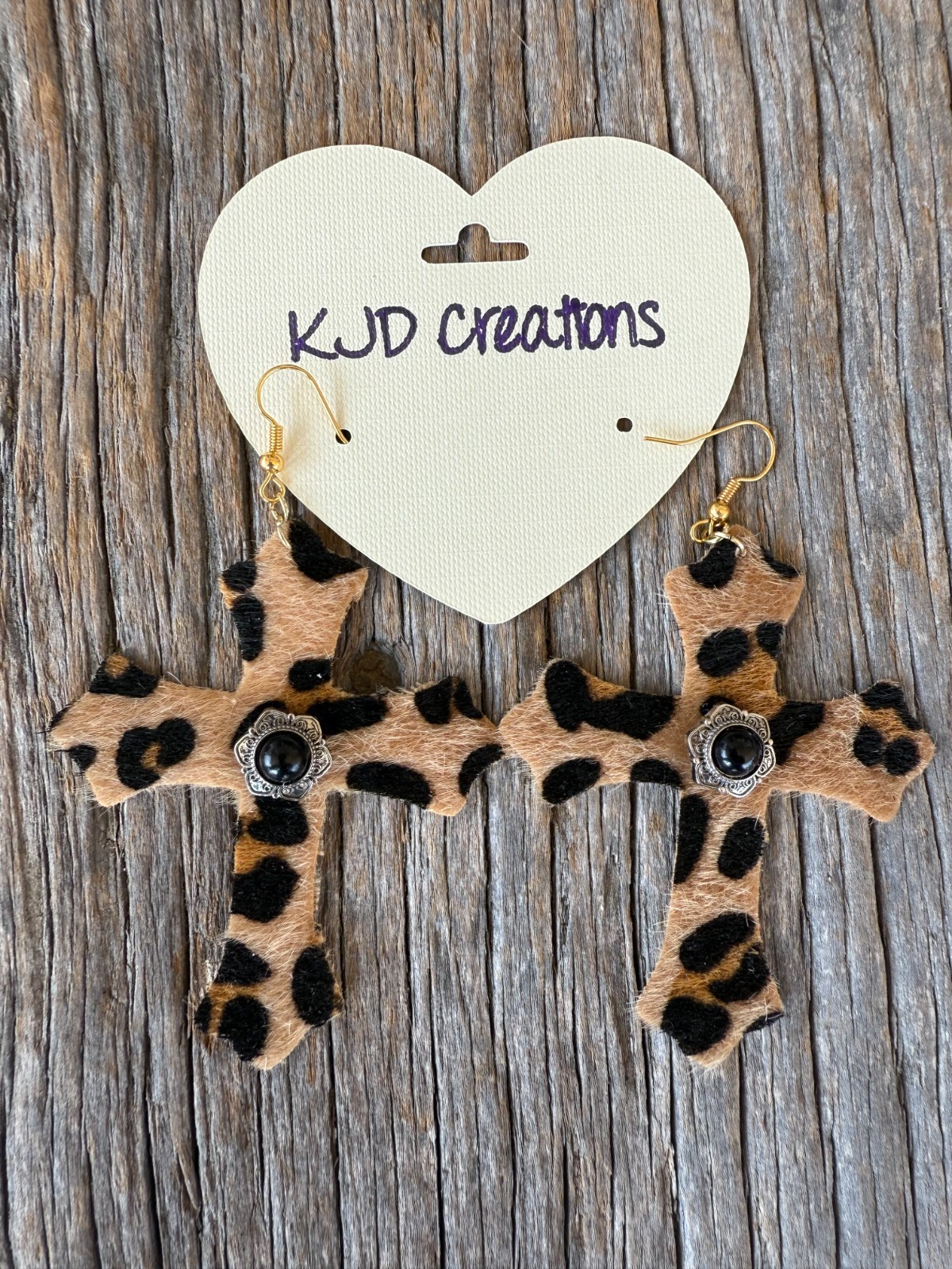 Leopard Print Hair On Faux Leather Cross Earrings: Rodeo Cowgirl Boho