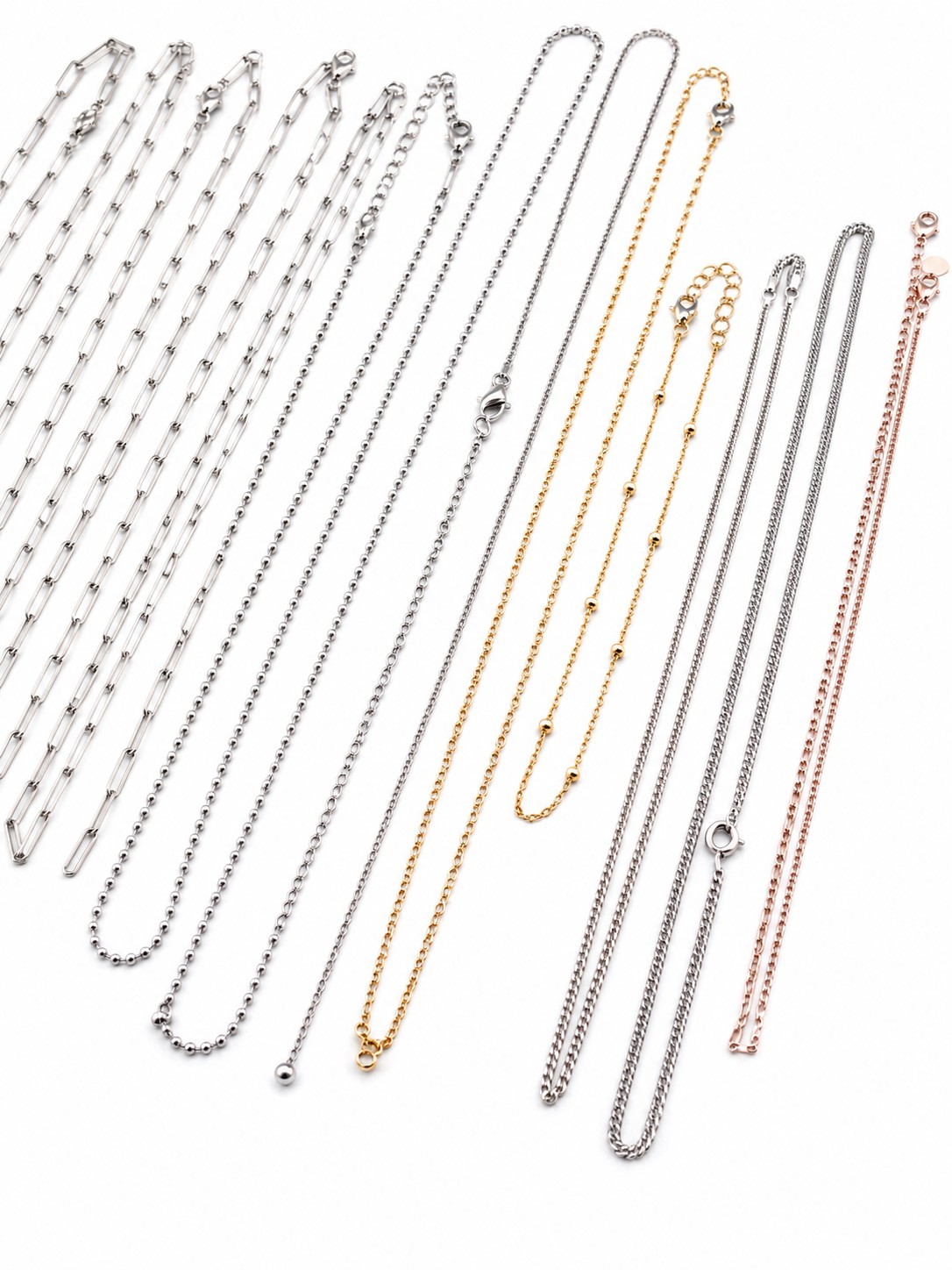 Vintage Silver & gold Untested lNecklace Chains Lot Paperclip Ball Box Link