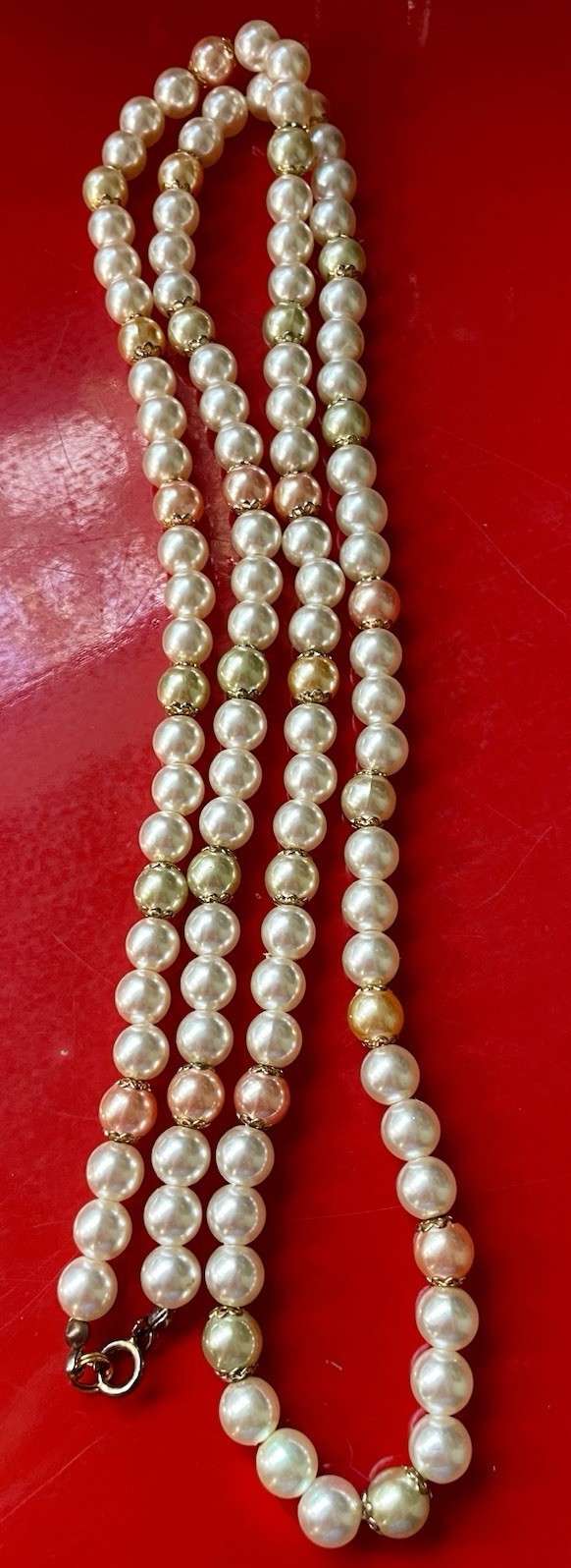 Multicolor Faux Pearl Beaded Strand Necklace Imitation Pearls gold accents