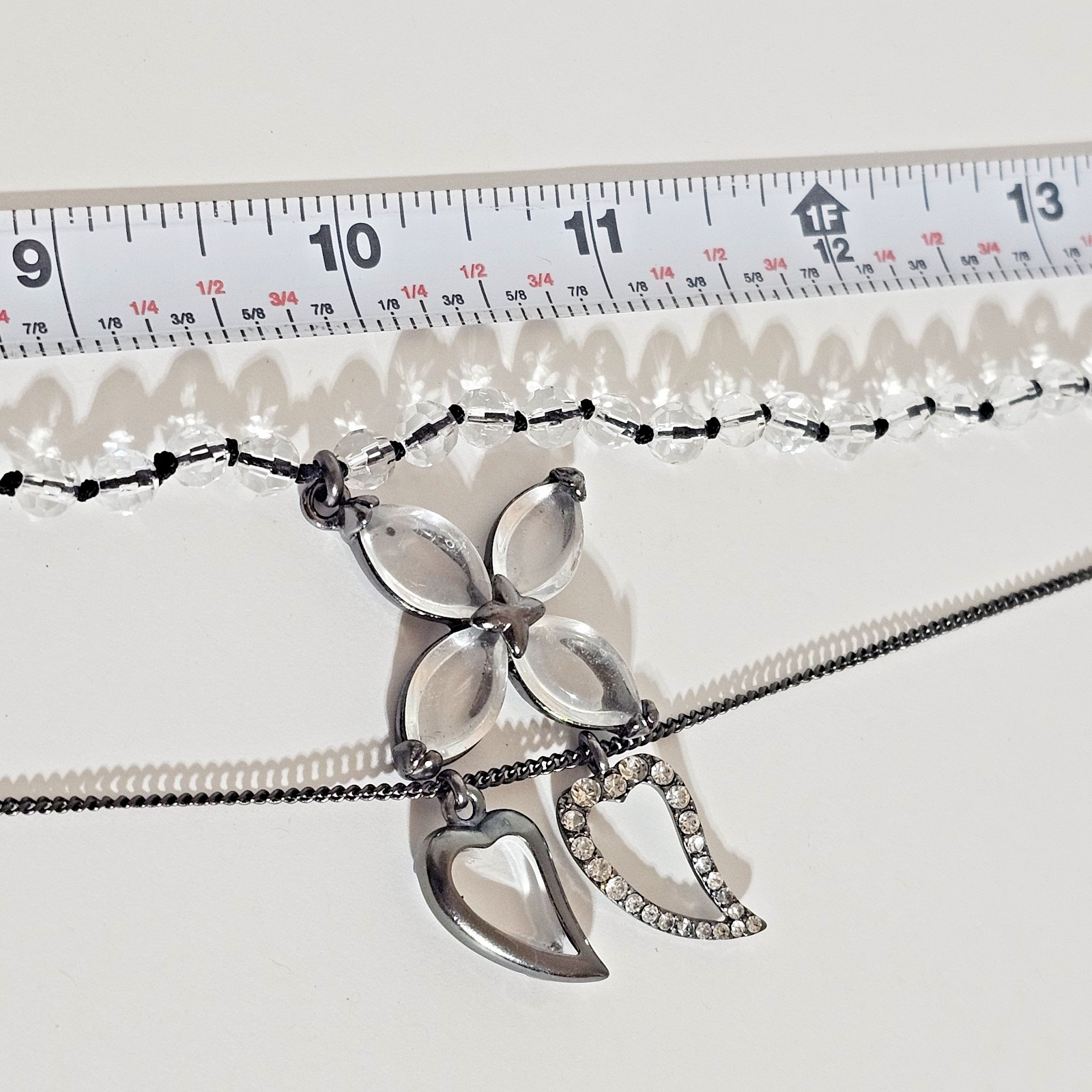 Fossil Women’s Necklace Hearts Flowers 2/1 Strand Convertable/Reversable Crystal