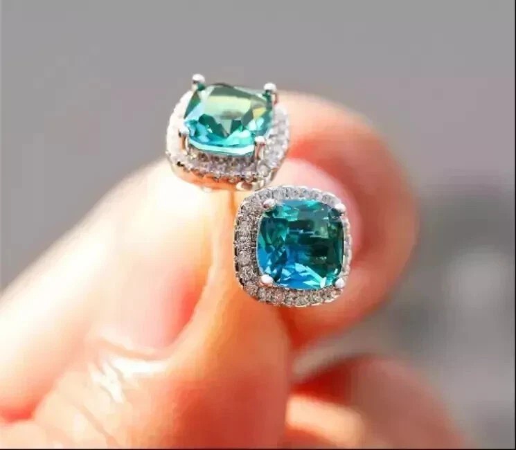 2Ct Cushion Cut Simulated Topaz Women’s Stud Earring 14K White Gold Plated
