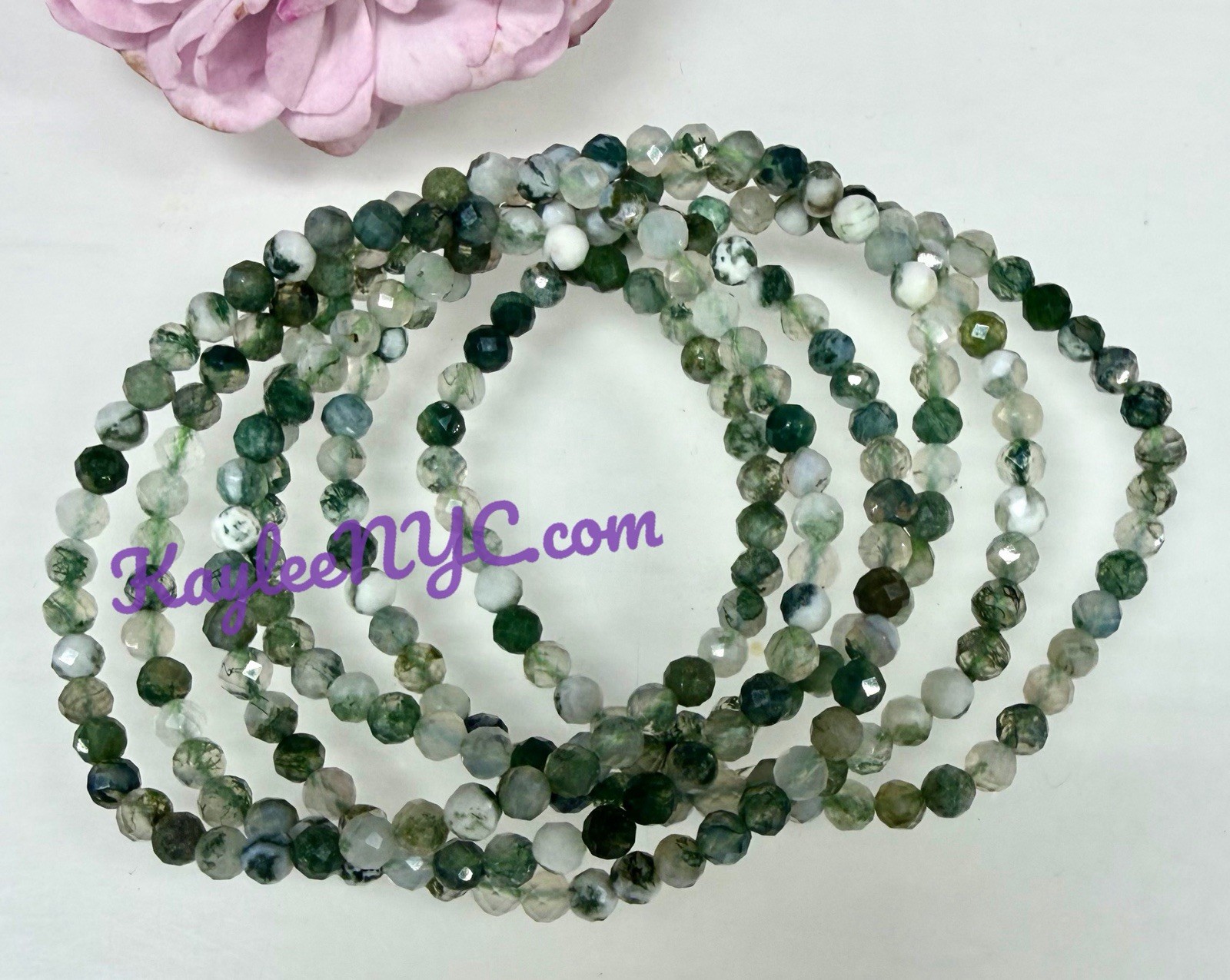 Wholesale Lot 6 Pcs Natural Faceted Moss Agate 4mm 7.5” Crystal Stretch Bracelet