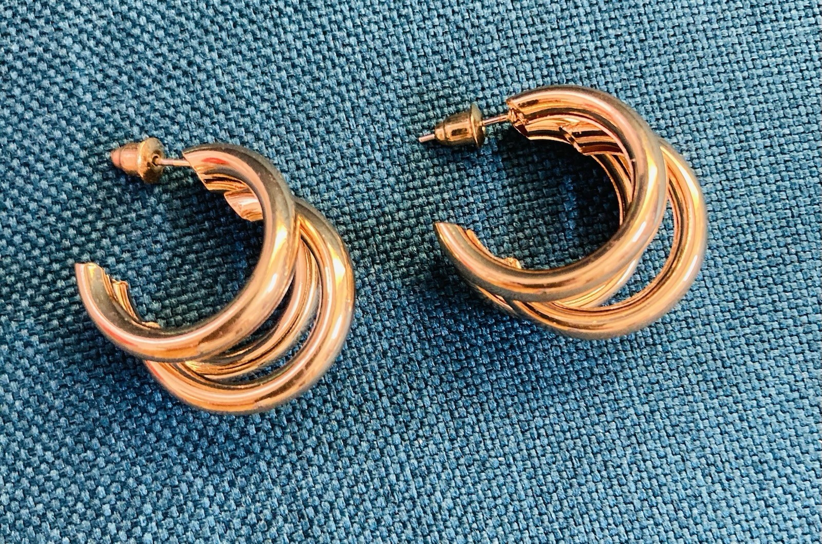 GoldTone Alloy Metal Bold Chunky Triple Tube Hoop Lightweight Earrings for Women