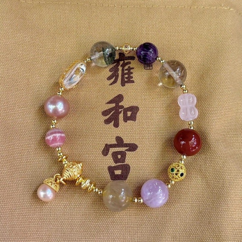 Natural Multi-gemstone rhodochrosite amethyst rose quartz Handmade Bracelet