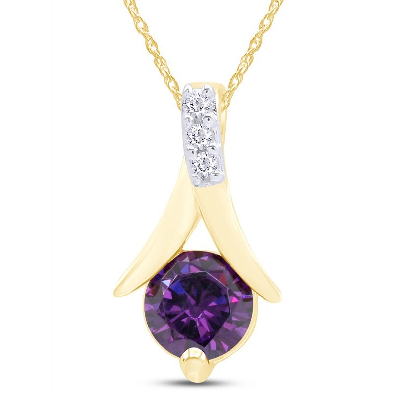 Solitaire Necklace & Earrings Set Simulated Amethyst 18″ Chain Sterling Silver