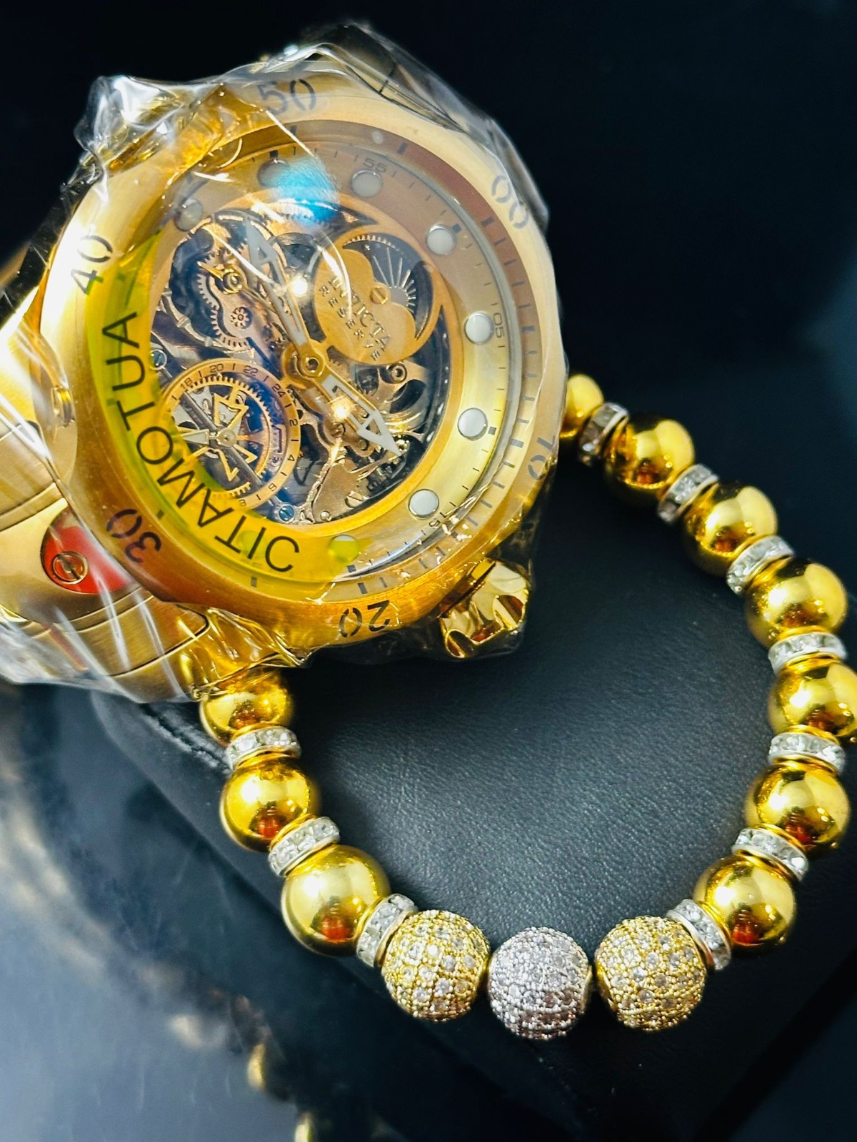 Beads Bracelet Handmade Jewelry Matching Invicta Watches Black & Gunmetal