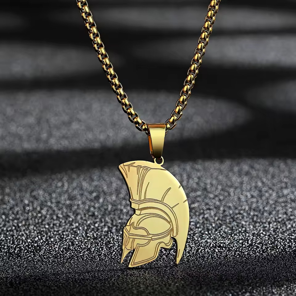 Sparta Spartan Helmet 300 Leonidas Movie Style Flat Pendant Necklace in Gold