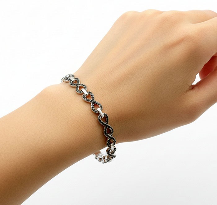 GENUINE DIAMOND BRACELET 14k WHITE GOLD PLATED – 7.5″ Long – NEW WITH TAG