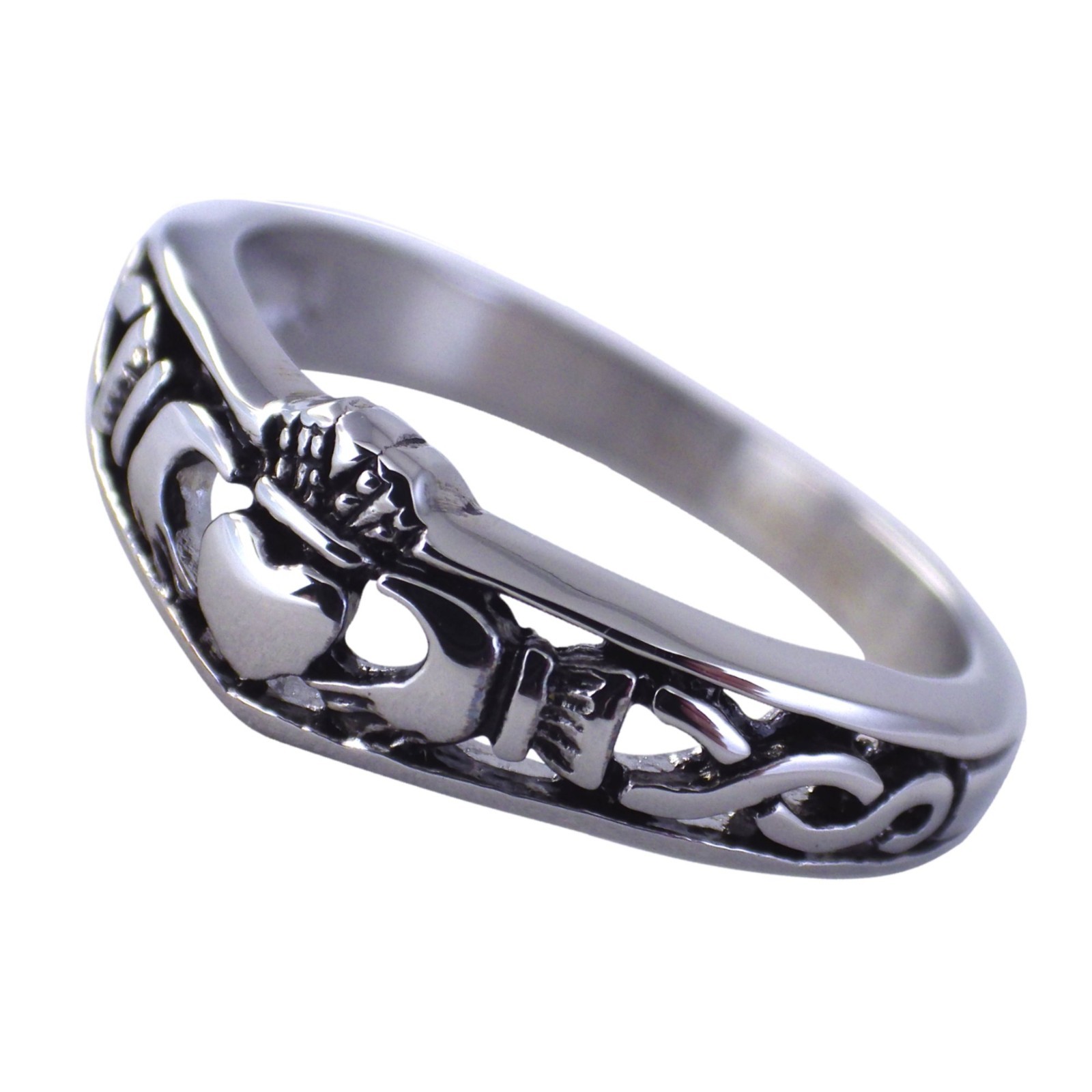 Irish Claddagh Ring Womens Silver 316L Stainless Steel Celtic Knot Wedding Band