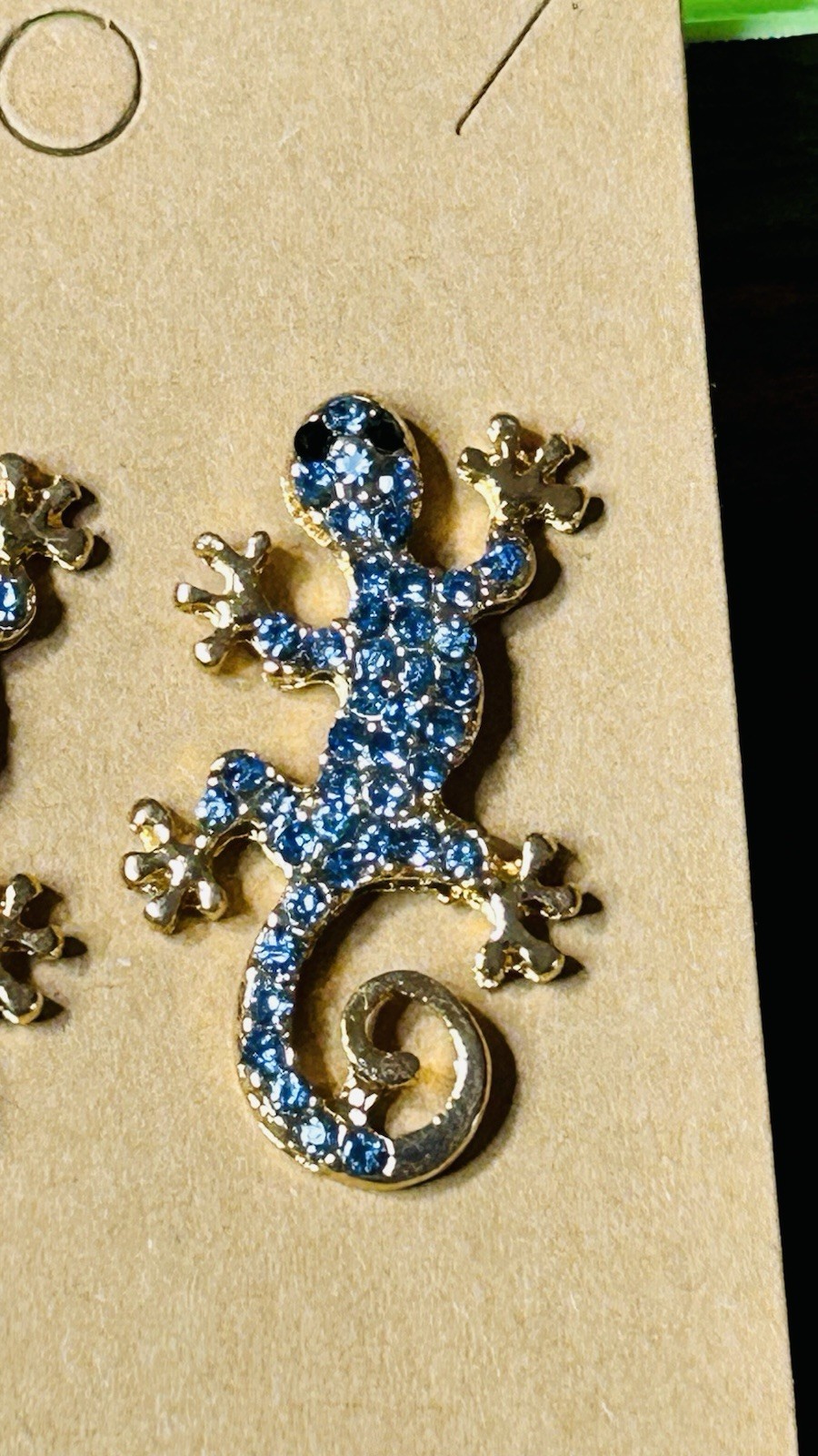 Blue Crystal Rhinestone Gecko Lizard Stud Earrings Desert Animal Gold Plated