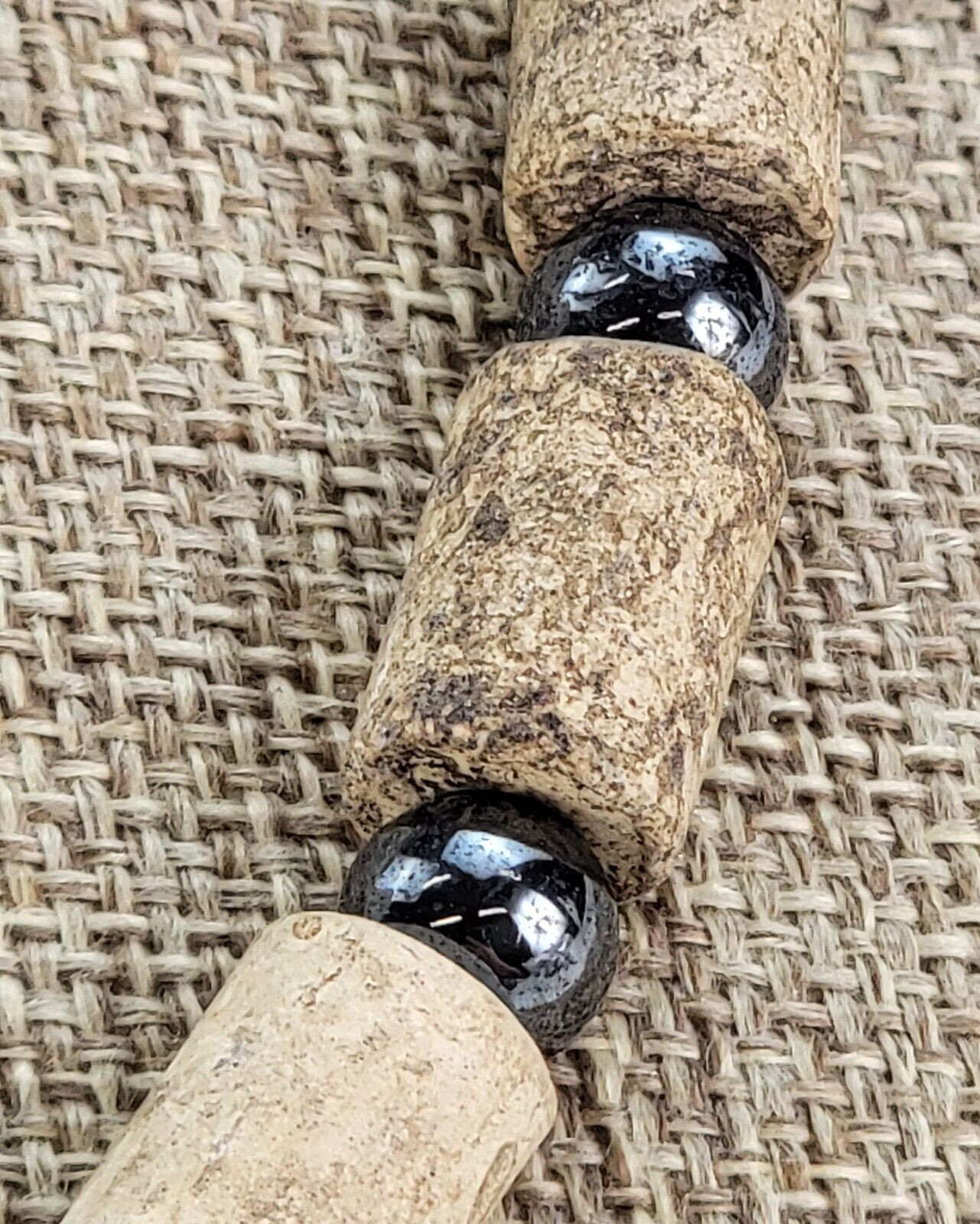 Vintage Stone & Hematite Beaded Necklace 17.5 in Brown Gray Hook Clasp