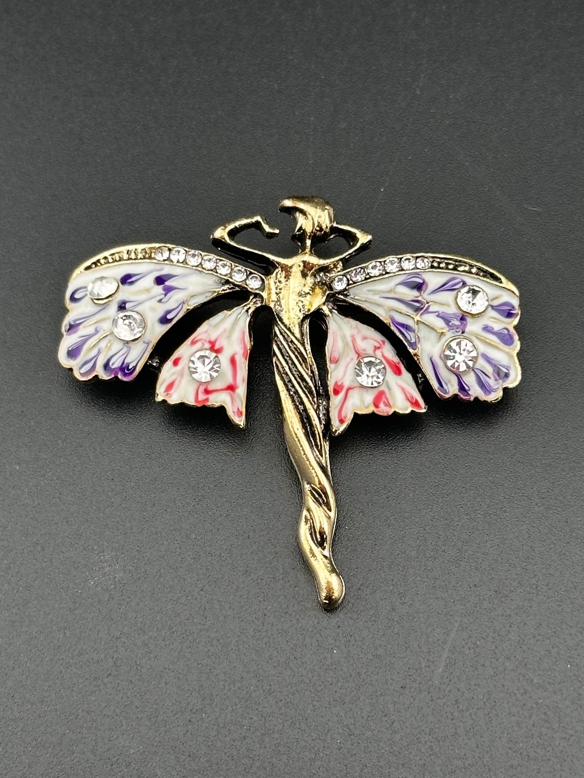 Gold-Tone Fairy Brooch with Purple and Pink Enamel