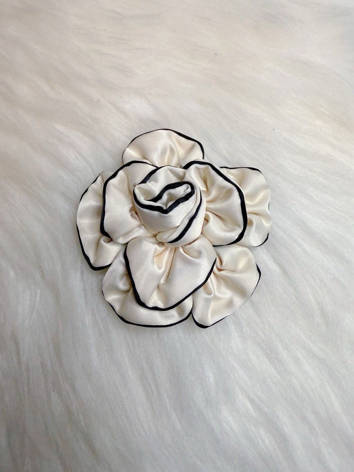 Camellia Flower Brooch Pin Scarf Clip Hair Clip Beige Satin New Handmade Gift