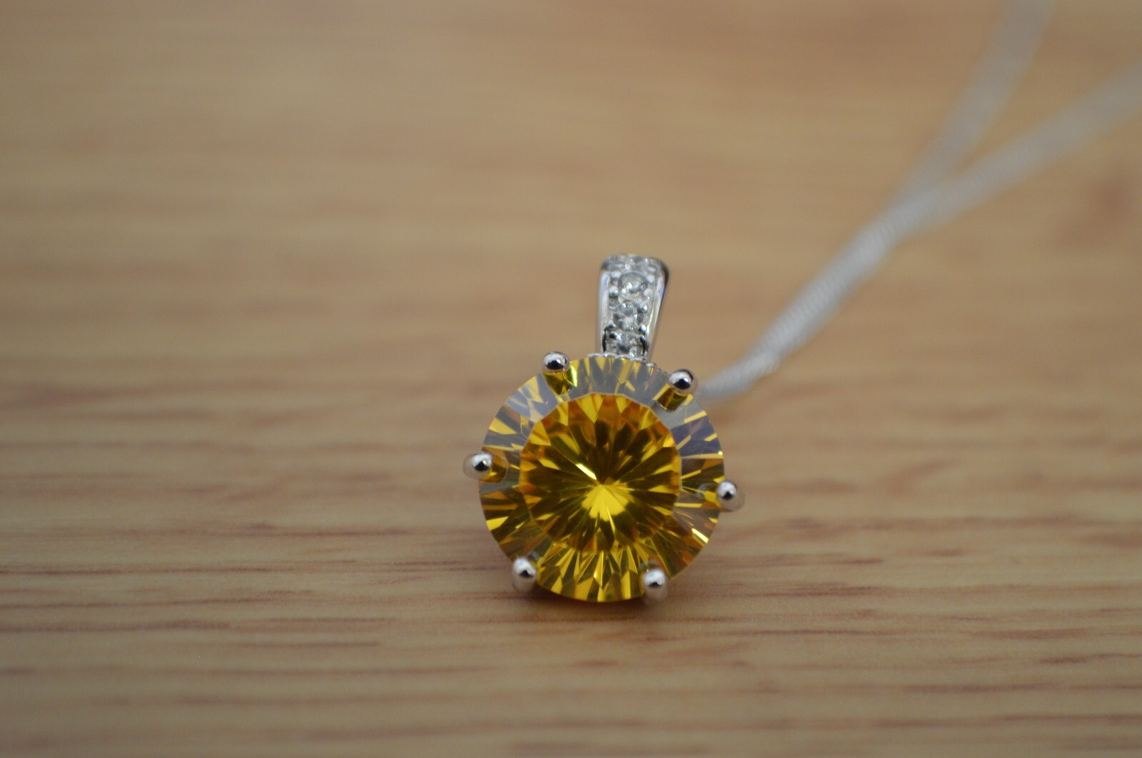 11.50ct Concave Cut Yellow/White Cubic Zirconia Pendant w/18″ Chain 925 S Silver