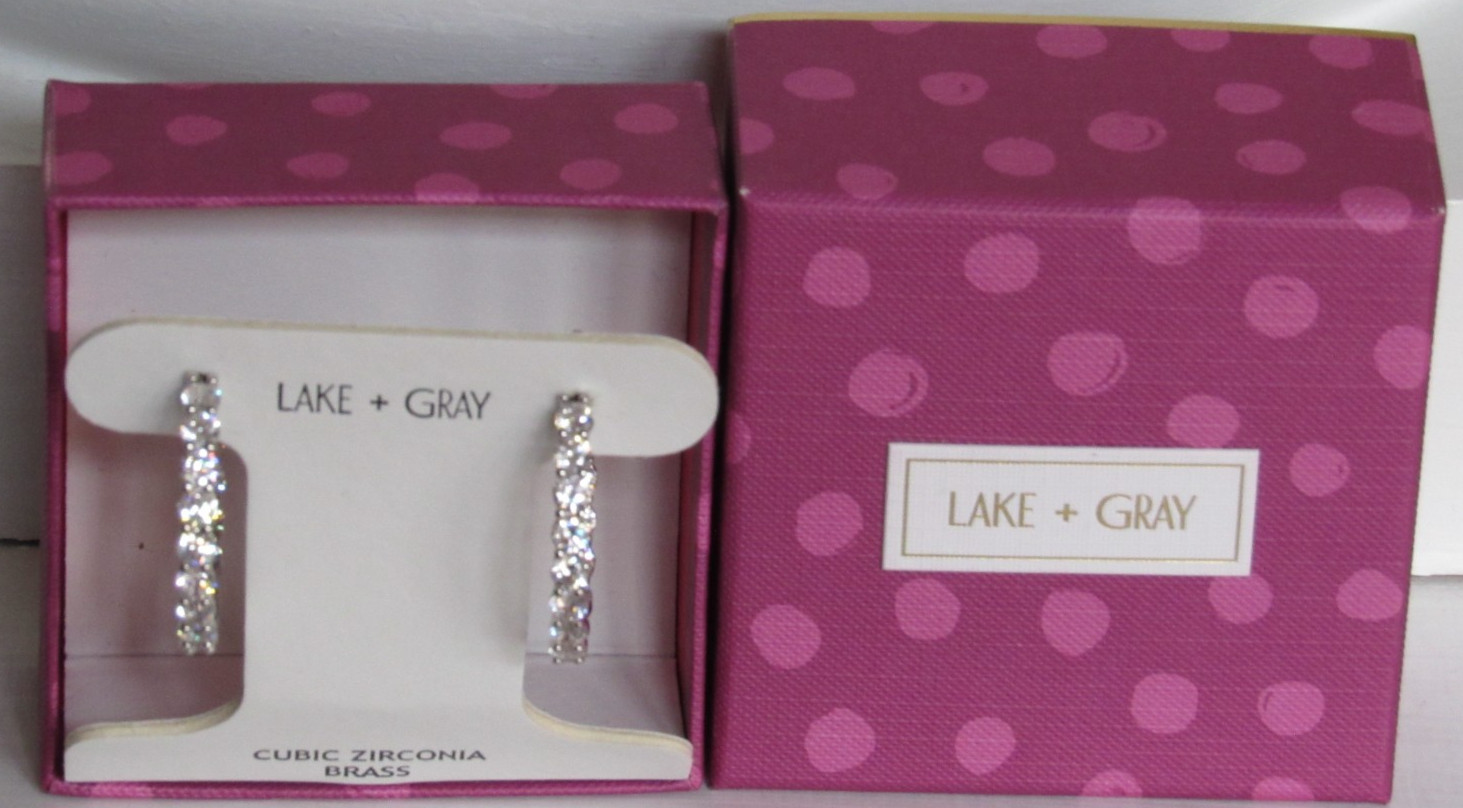 Lake + Gray Clear Cubic Zirconia Silver-Tone Hoop Post Earrings NEW IN BOX