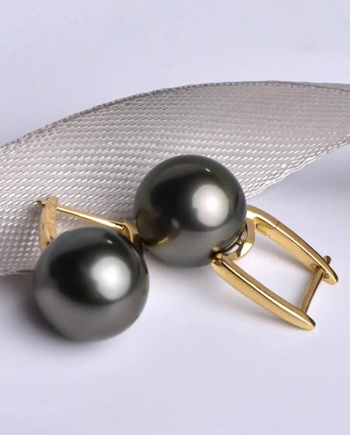 Gorgeous AAAAA 10-11 mm Natural Tahitian Black Round Pearl Earrings 925S
