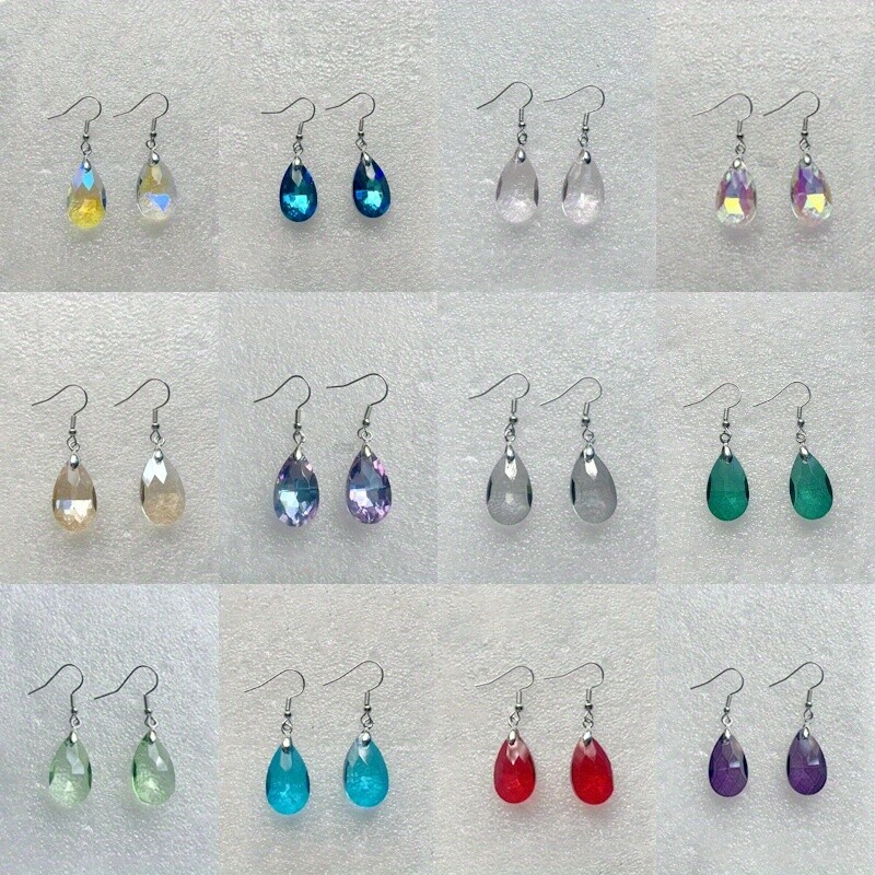 6/12/18 Pair Drop Dangle Drop Earrings with Crystals Multicolour Jewellery