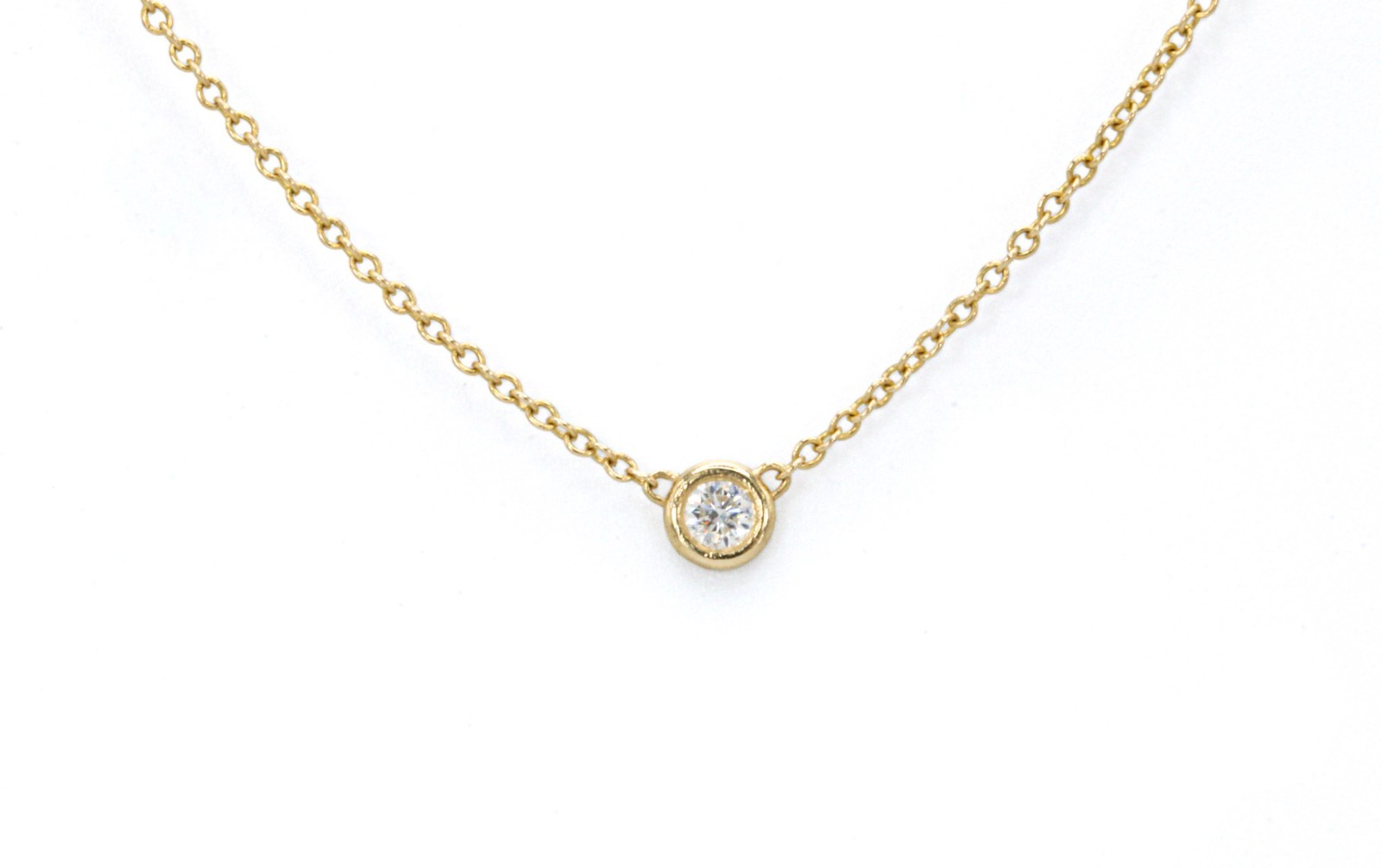 14K Yellow Gold 0.10 CT Round Brilliant Diamond Bezel Set Solitaire Necklace