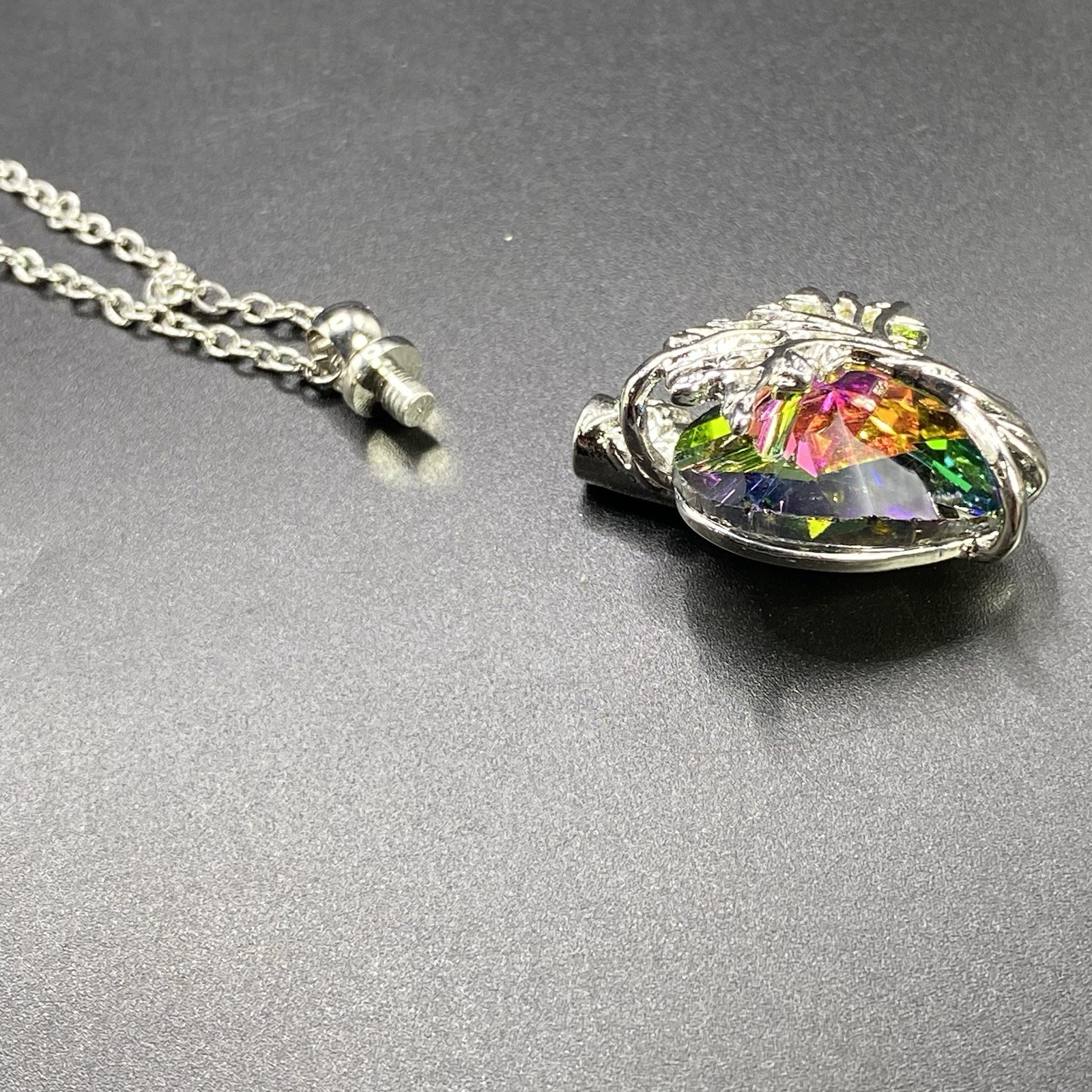 Aurora Heart Tree Of Life Urn Pendant Silver Tone 20” Chain For Pets & Ashes
