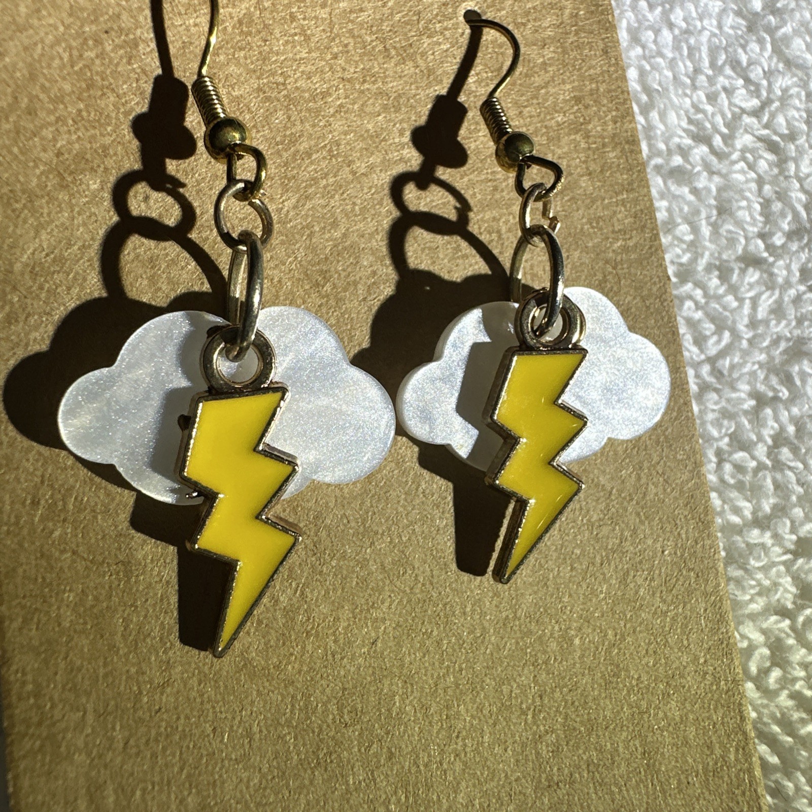 White Cloud Charm & Yellow Lightning Bolt w/Gold Toned Hook Homemade in USA NEW