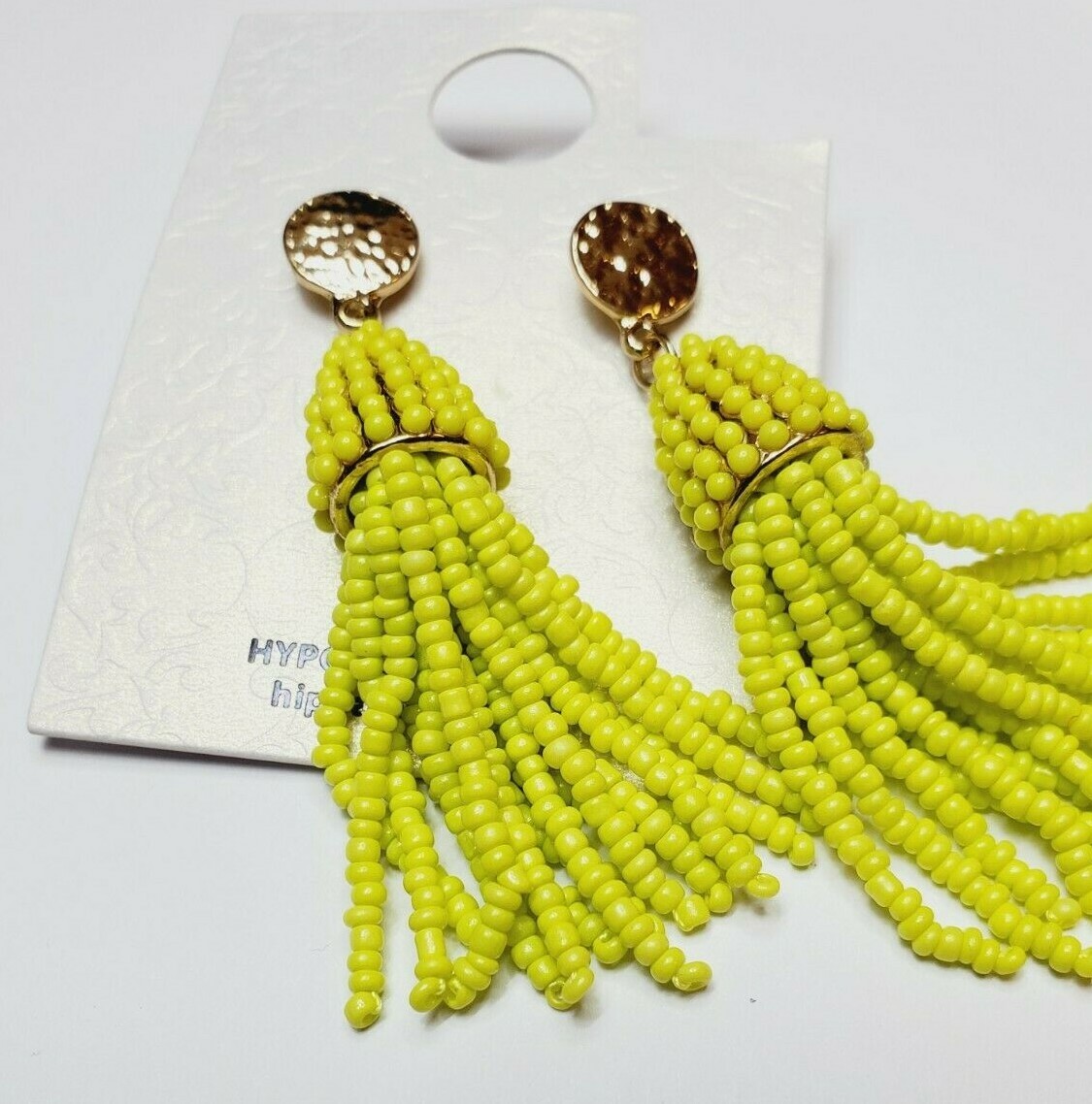 Walmart Brand Stud Earrings Lime Green Beaded Gold Tone Dangle Octopus Shape New