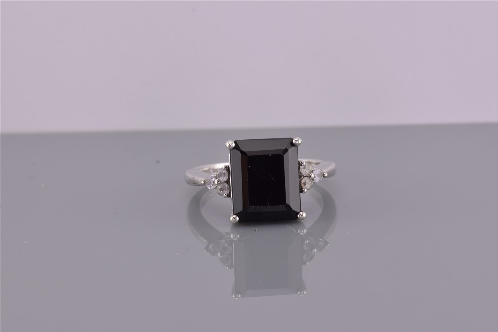 Sterling Silver Black Tourmaline Topaz Cluster Accented Band Ring 925 Sz: 8