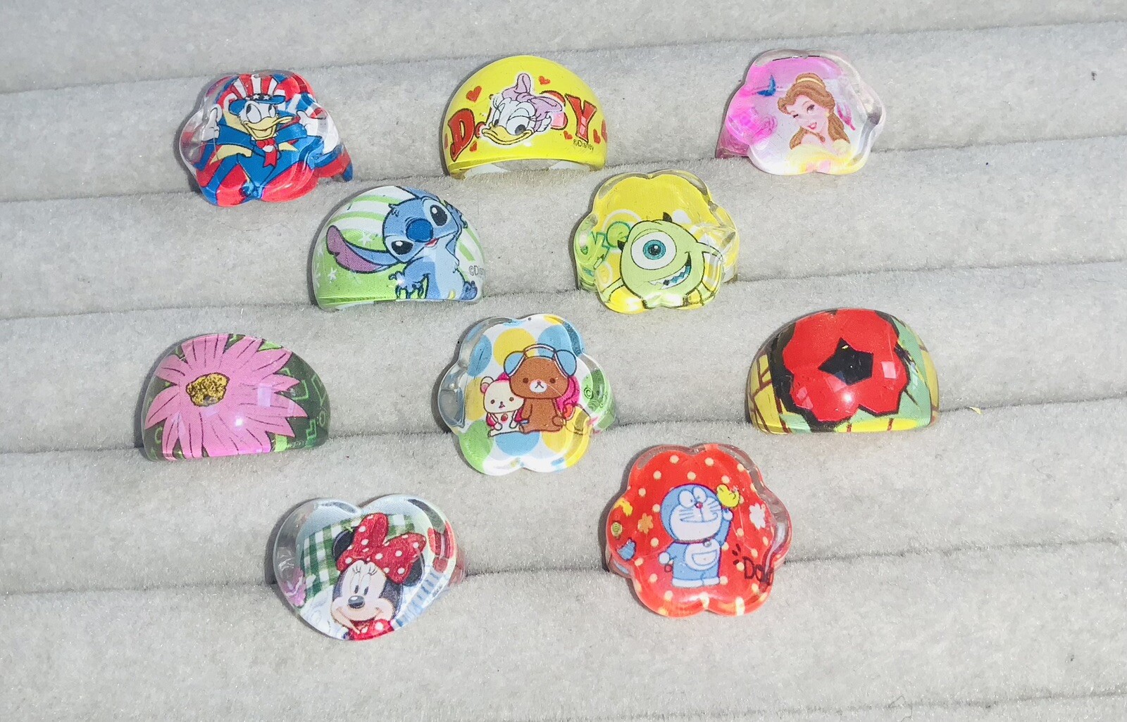 10 Chunky LUCITE Kids RINGS Mixed Shapes Sizes & Character Themes C