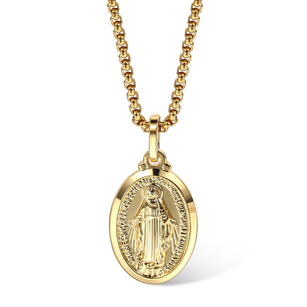 16″-24″ Gold Plated Oval Virgin Mary Charm Pendant Necklace Multi Chain Unisex
