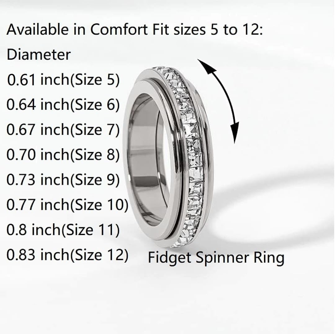 Anxiety Rings Titanium Steel Spinner Fidget Band Rings for Women Ladies Cubic…
