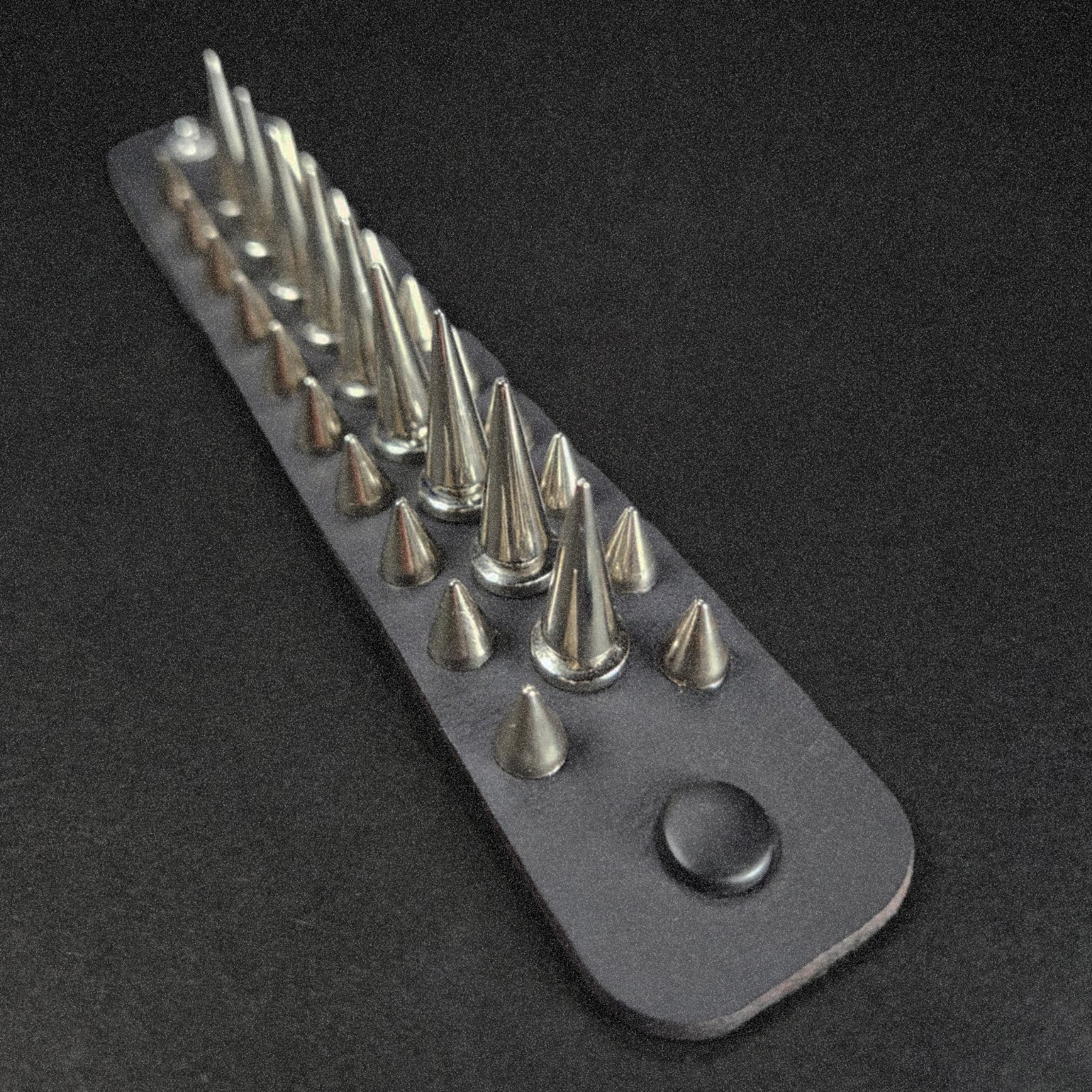 Leather Cuff – Black – Leather Three Row Spiked Bracelet