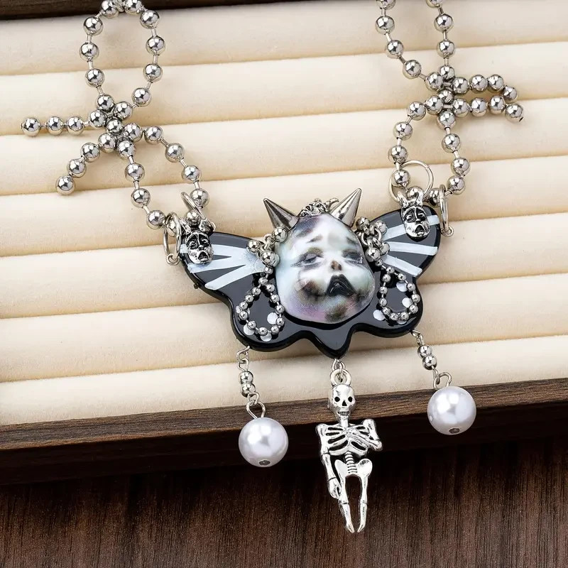Gothic Skull Pearl Accent Necklace