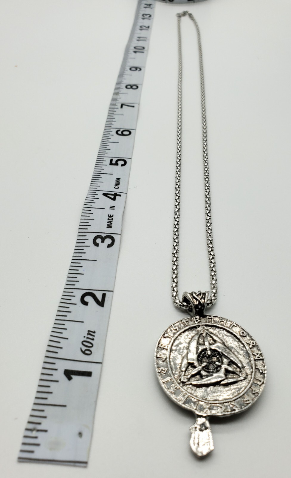 Celtic Raven Crow 2 Sided Charm Pendent Necklace Silver Tone Amulet Nordic New