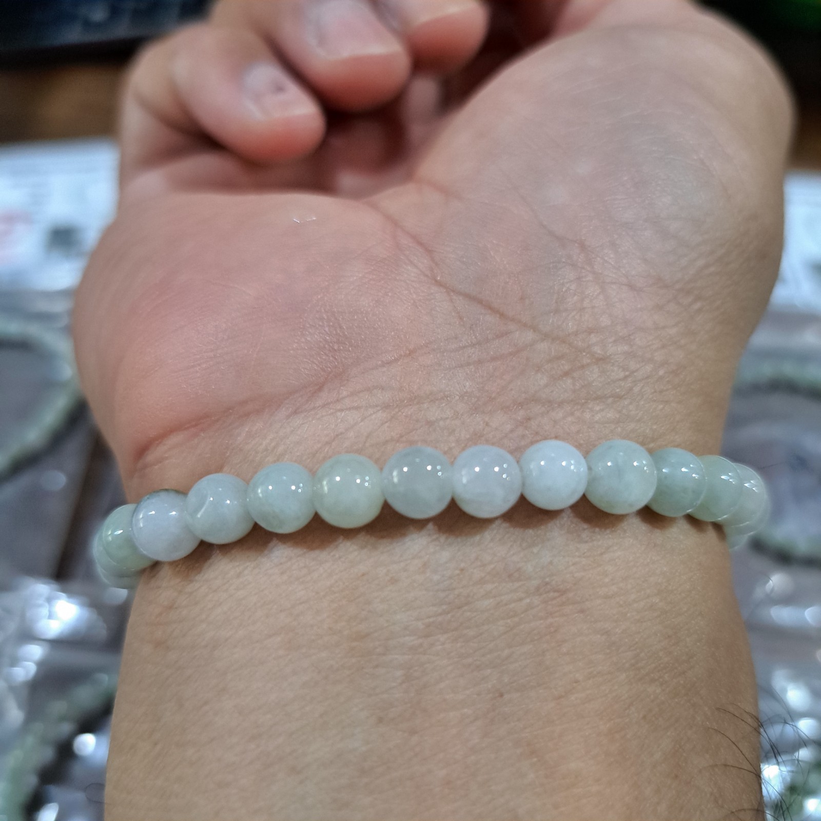 Lot 10 Jadeite Bracelet Burma Certificate Genuine Multicolor Bead 5 mm.16 cm.