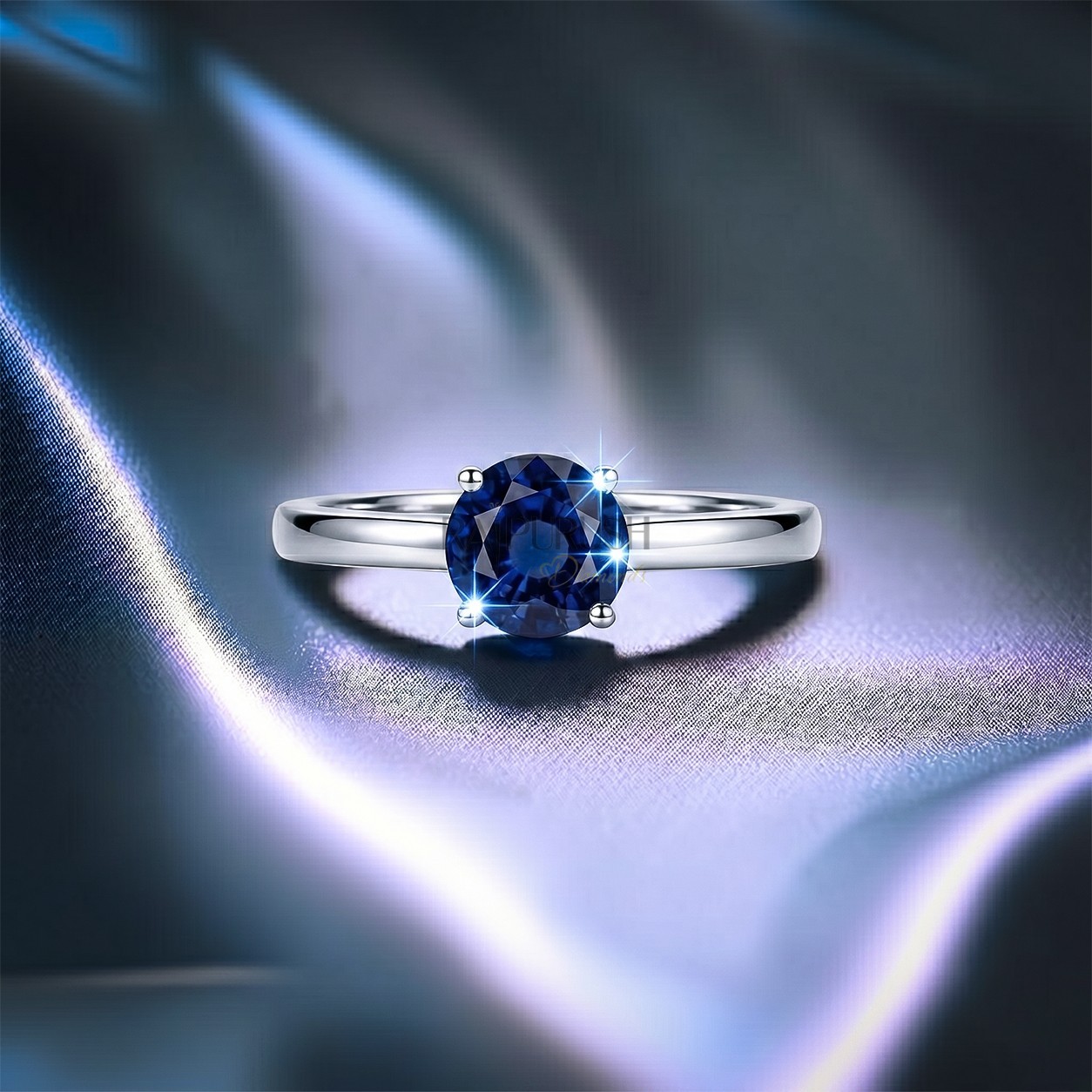1CT Round Cut Blue Sapphire Solitaire Engagement Ring 925 Sterling Silver Women