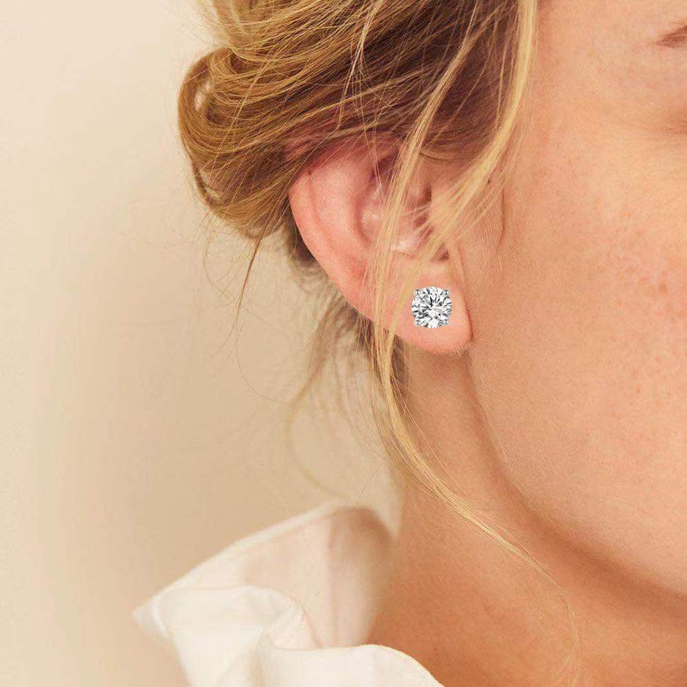 18K White Gold Plated 4 Pong Round Clear Cubic Zirconia Stud Earring Pack of …