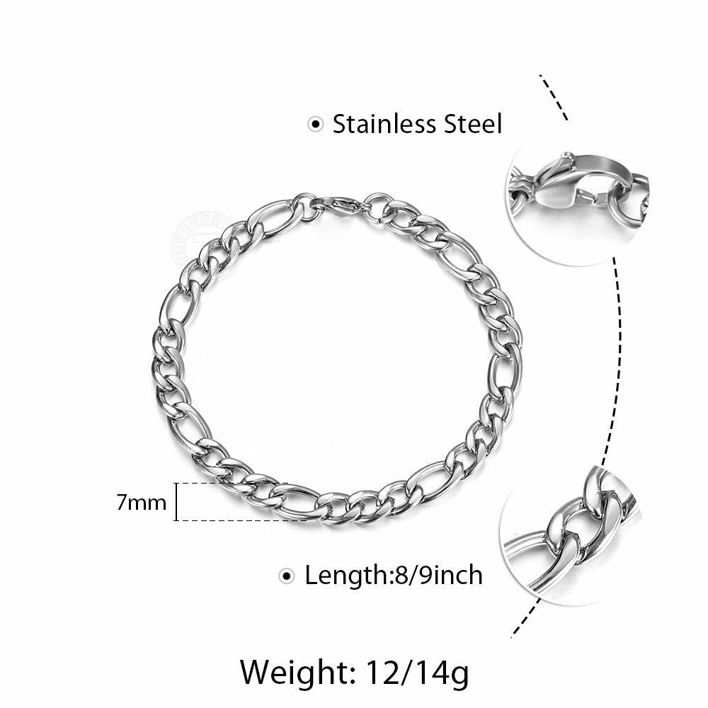 3/5/7/9mm Gold Plated Stainless Steel Figaro Link Chain Bracelet Men Women Jewel