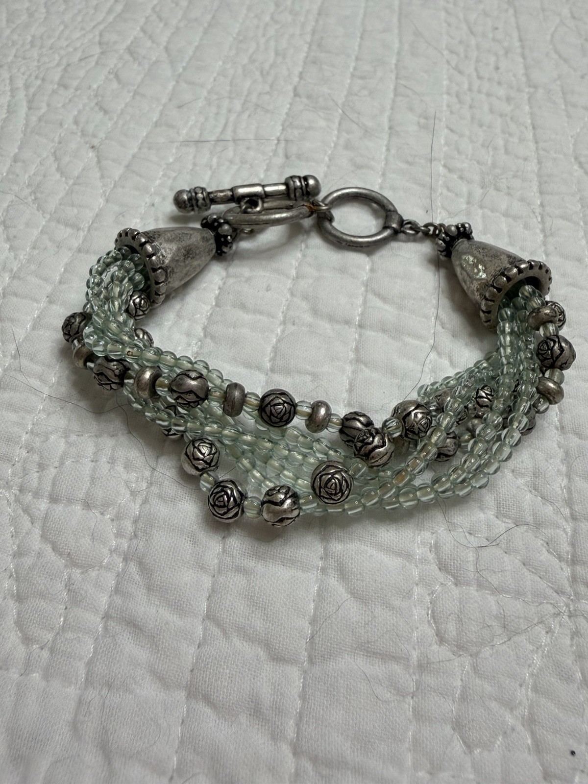 Premier Designs “Cool Waters” Multi-Strand Green Glass Beaded Bracelet, Toggle